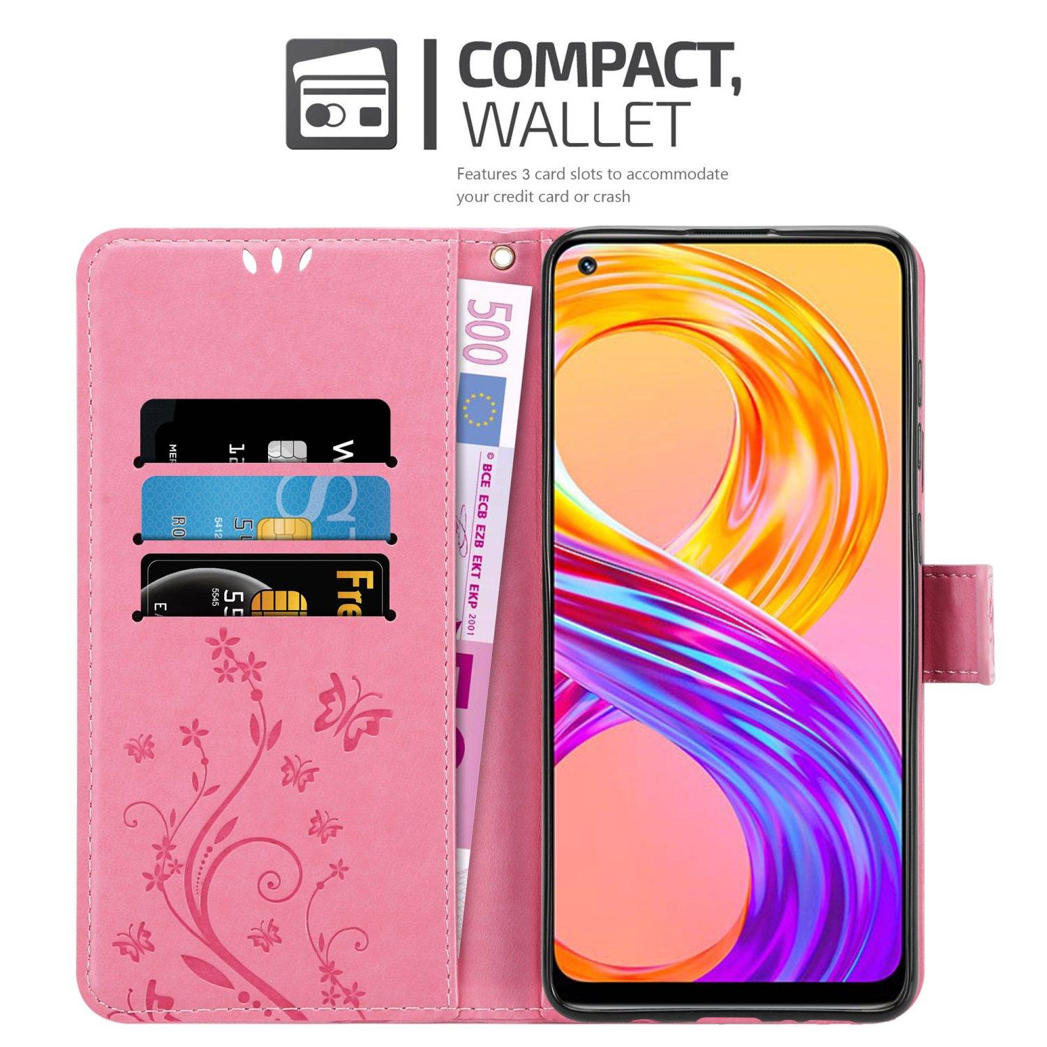 Cadorabo Hülle für Realme 8 4G / 8 PRO Schutz Hülle in Rosa Schutzhülle Handy Hülle Etui Case Blumen Flower