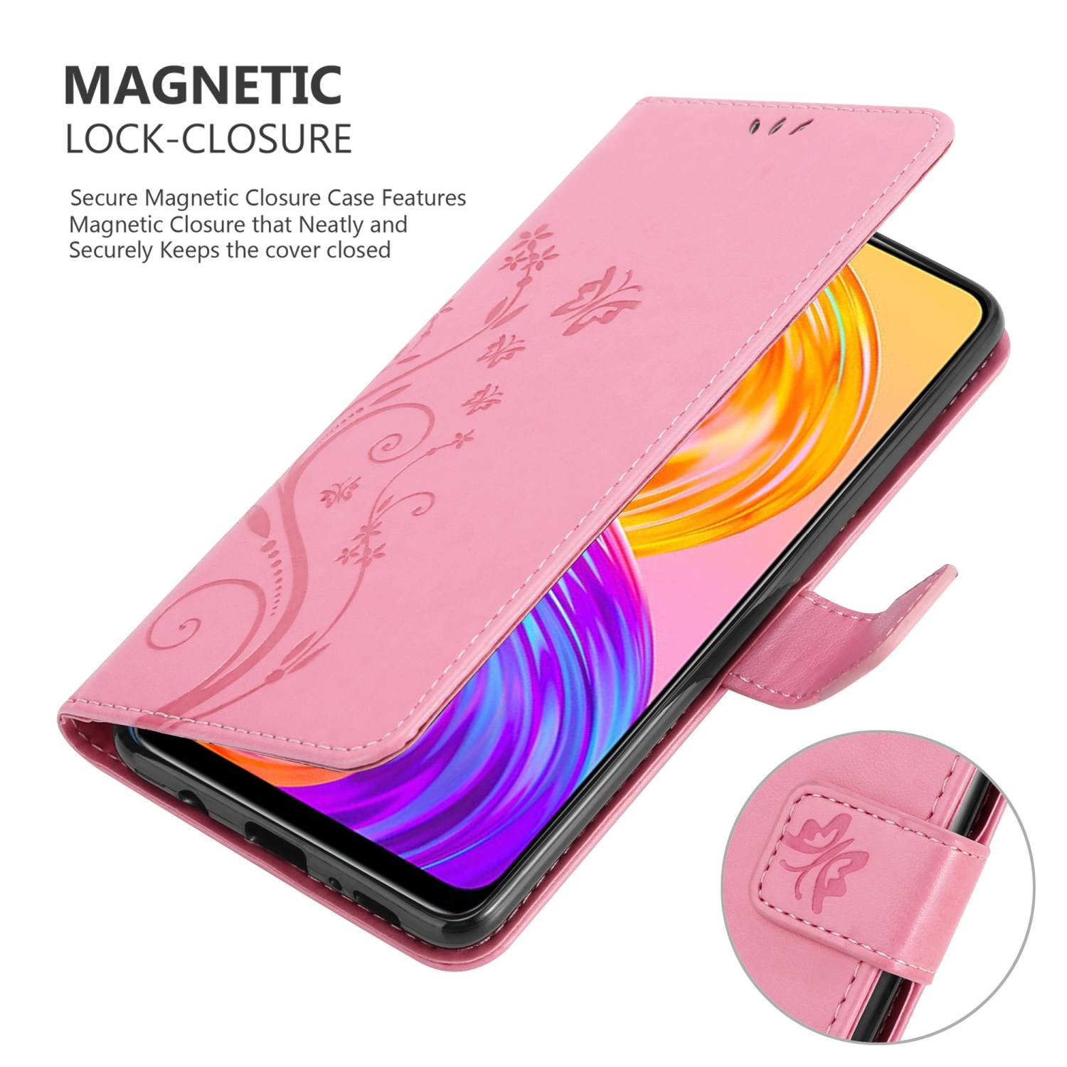 Cadorabo Hülle für Realme 8 4G / 8 PRO Schutz Hülle in Rosa Schutzhülle Handy Hülle Etui Case Blumen Flower