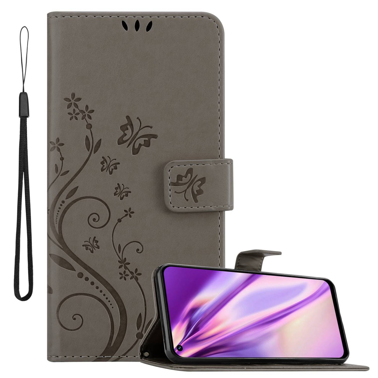 Cadorabo Hülle für Realme 8i / Narzo 50 4G Schutz Hülle in Grau Schutzhülle Handy Hülle Etui Case Blumen Flower