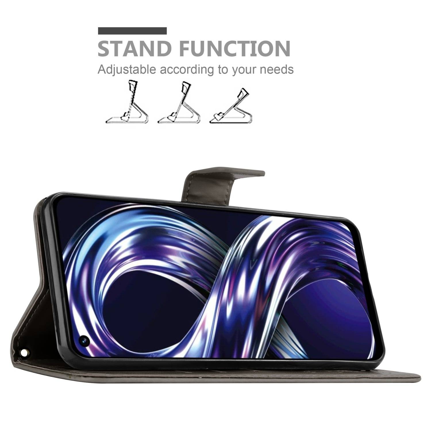 Cadorabo Hülle für Realme 8i / Narzo 50 4G Schutz Hülle in Grau Schutzhülle Handy Hülle Etui Case Blumen Flower