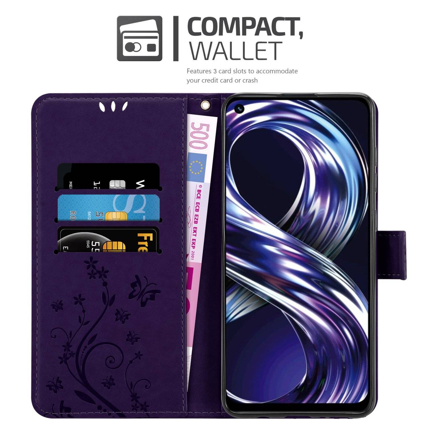 Cadorabo Hülle für Realme 8i / Narzo 50 4G Schutz Hülle in Lila Schutzhülle Handy Hülle Etui Case Blumen Flower