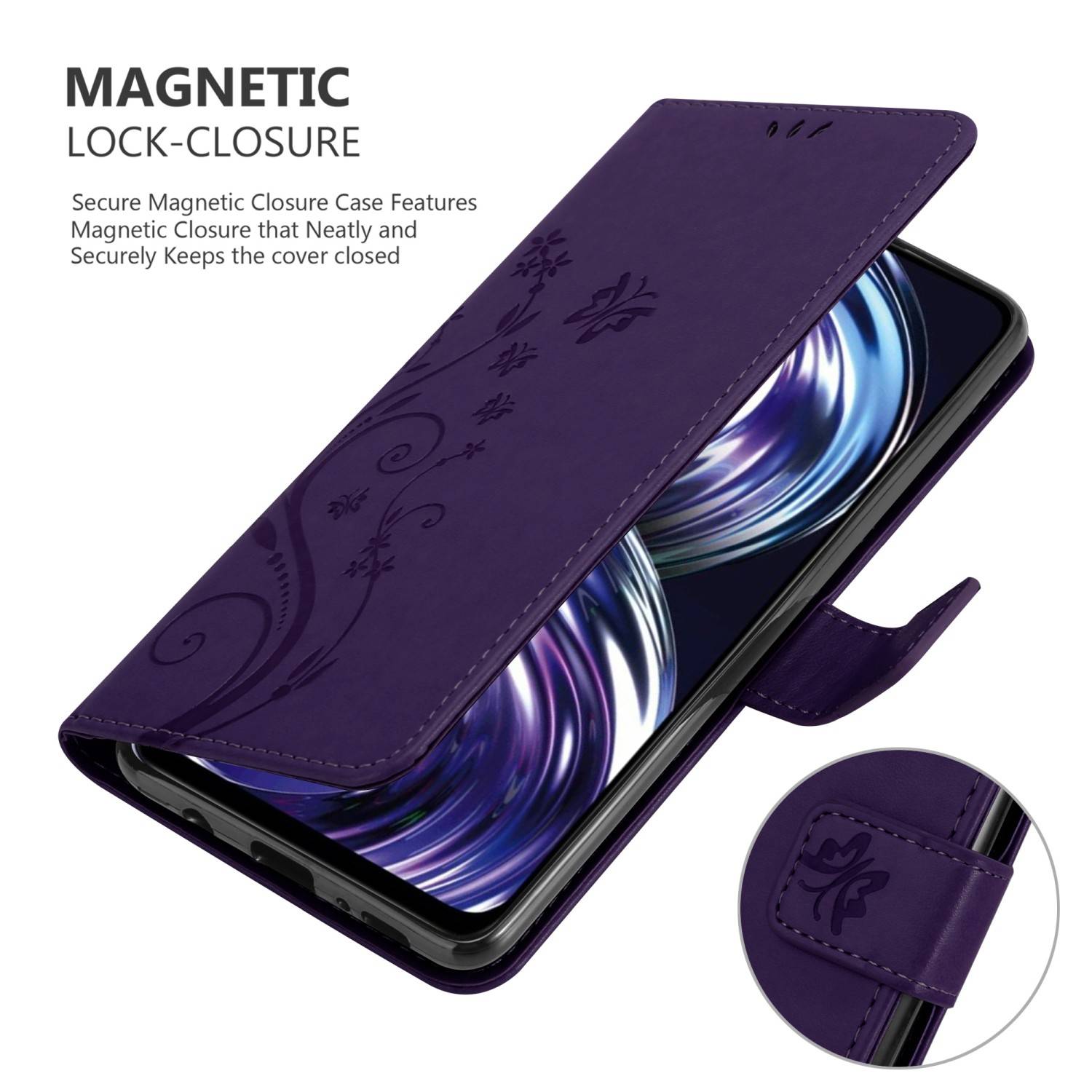 Cadorabo Hülle für Realme 8i / Narzo 50 4G Schutz Hülle in Lila Schutzhülle Handy Hülle Etui Case Blumen Flower