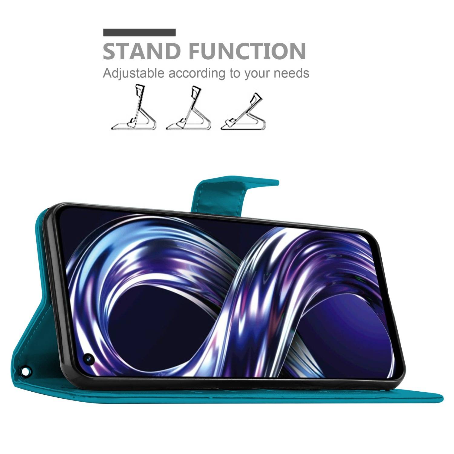 Cadorabo Hülle für Realme 8i / Narzo 50 4G Schutz Hülle in Blau Schutzhülle Handy Hülle Etui Case Blumen Flower