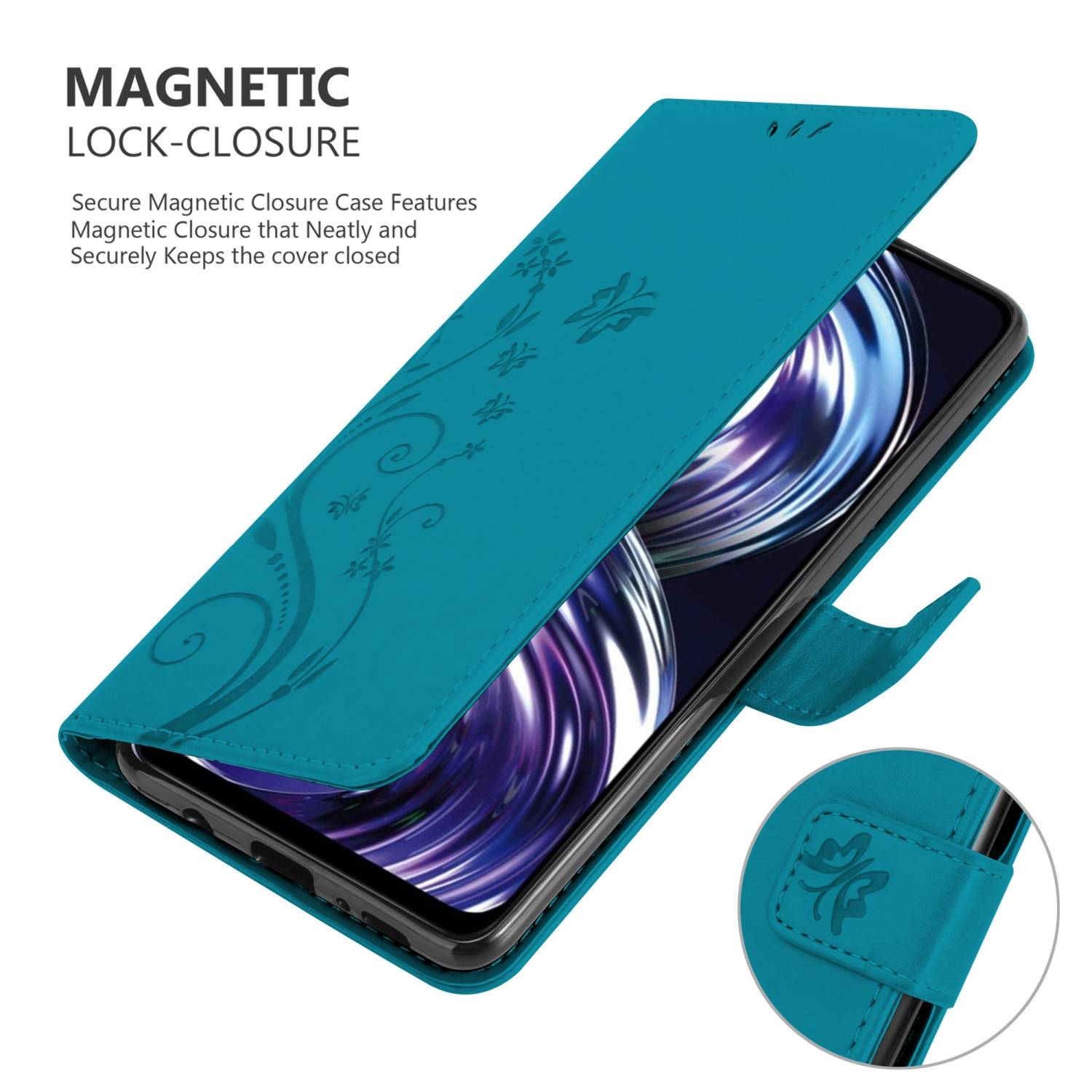Cadorabo Hülle für Realme 8i / Narzo 50 4G Schutz Hülle in Blau Schutzhülle Handy Hülle Etui Case Blumen Flower