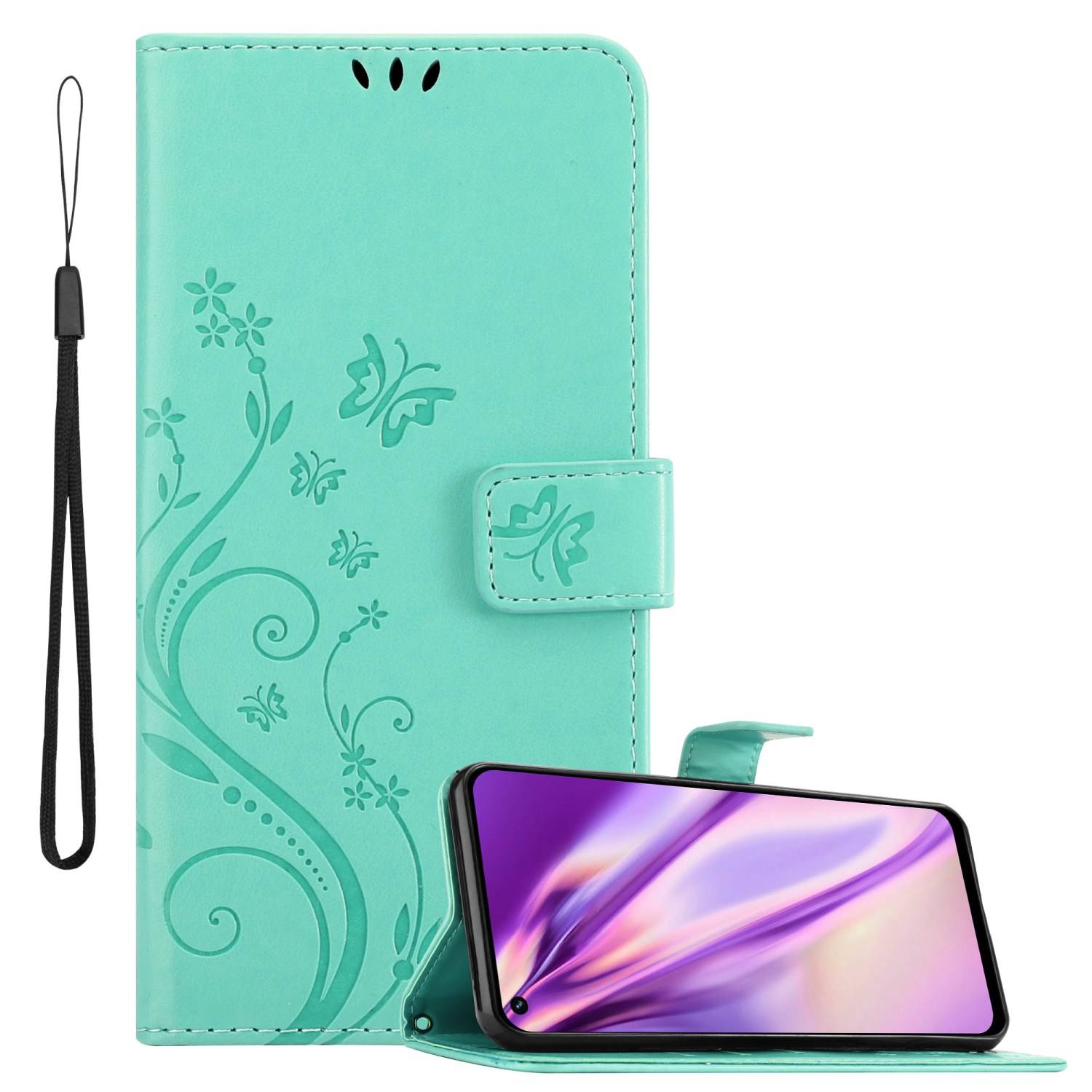 Cadorabo Hülle für Realme 8i / Narzo 50 4G Schutz Hülle in Türkis Schutzhülle Handy Hülle Etui Case Blumen Flower