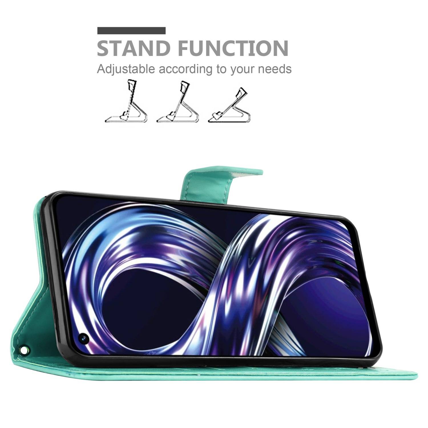 Cadorabo Hülle für Realme 8i / Narzo 50 4G Schutz Hülle in Türkis Schutzhülle Handy Hülle Etui Case Blumen Flower