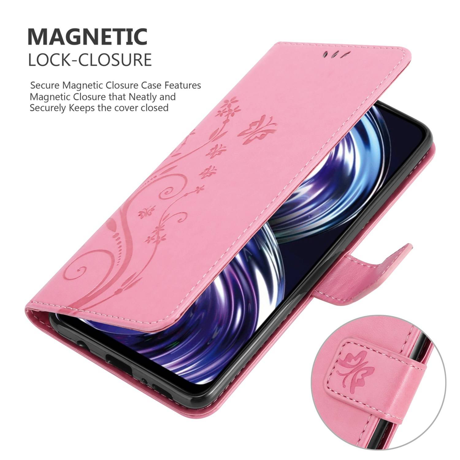 Cadorabo Hülle für Realme 8i / Narzo 50 4G Schutz Hülle in Rosa Schutzhülle Handy Hülle Etui Case Blumen Flower