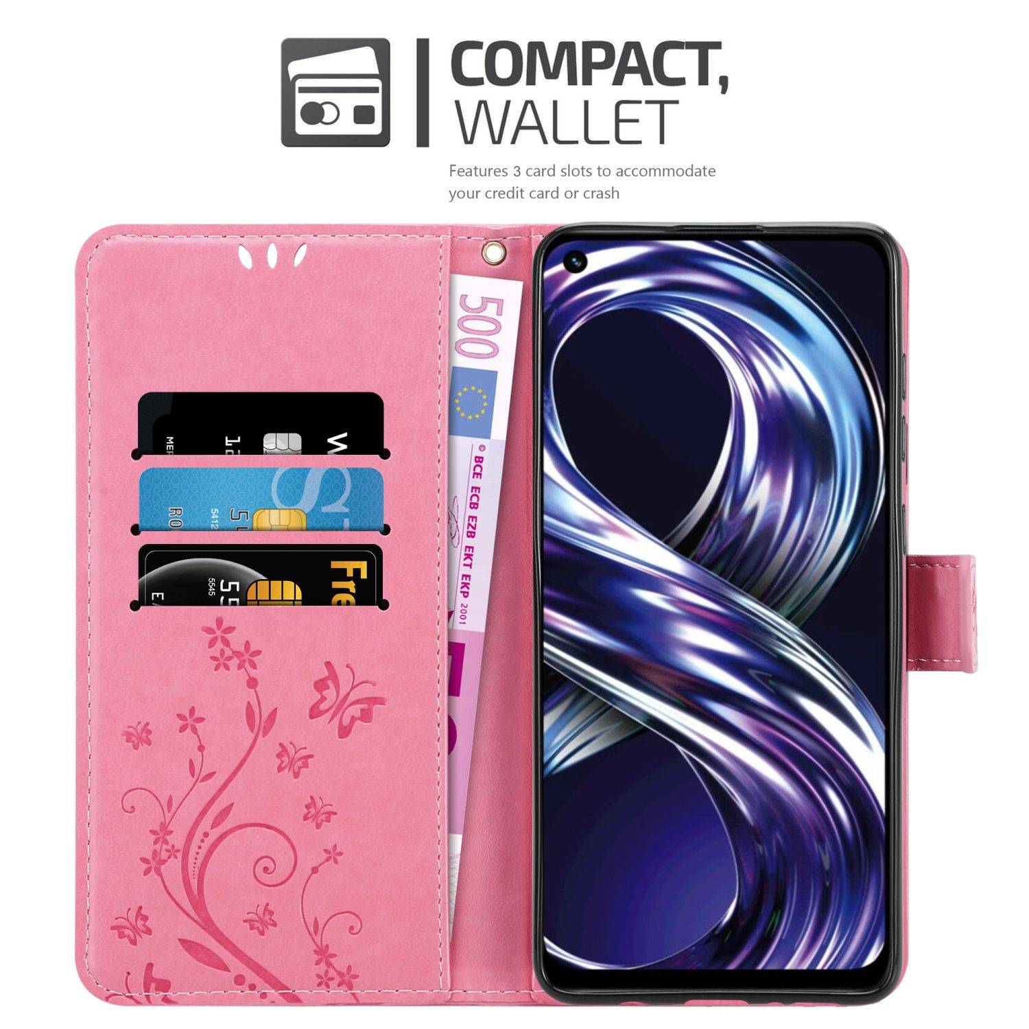 Cadorabo Hülle für Realme 8i / Narzo 50 4G Schutz Hülle in Rosa Schutzhülle Handy Hülle Etui Case Blumen Flower