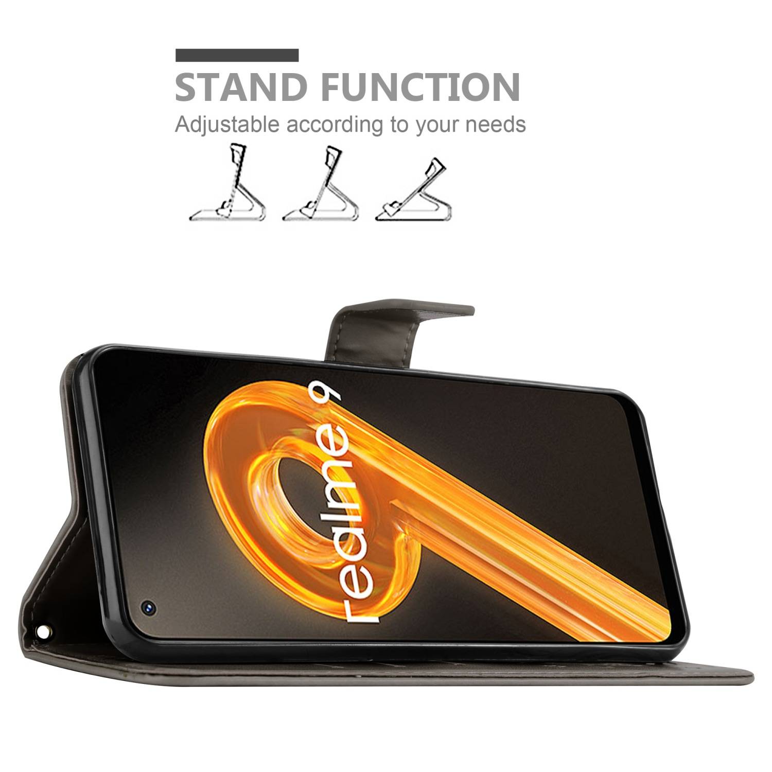 Cadorabo Hülle für Realme 9 4G / 9 PRO+ Schutz Hülle in Grau Schutzhülle Handy Hülle Etui Case Blumen Flower