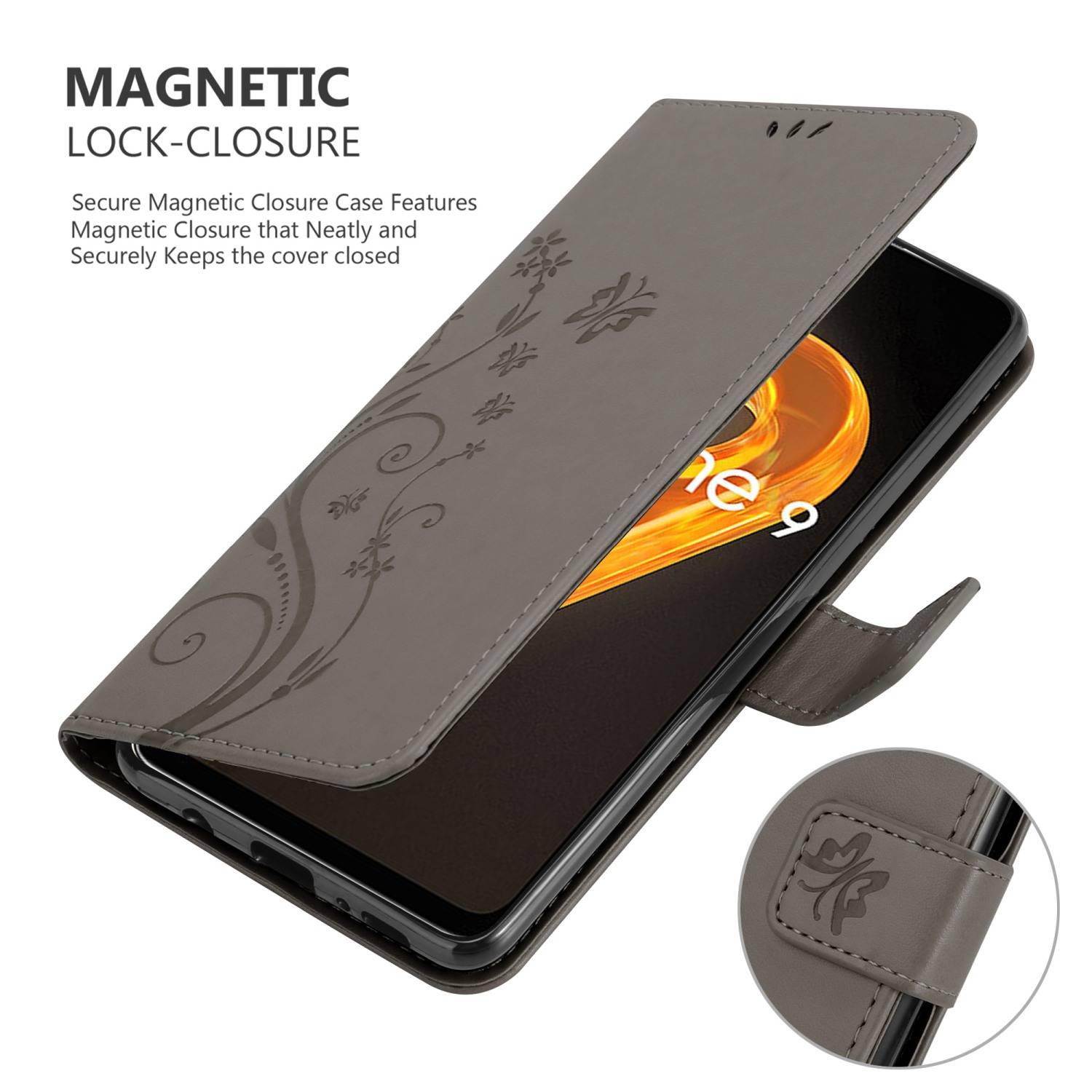 Cadorabo Hülle für Realme 9 4G / 9 PRO+ Schutz Hülle in Grau Schutzhülle Handy Hülle Etui Case Blumen Flower