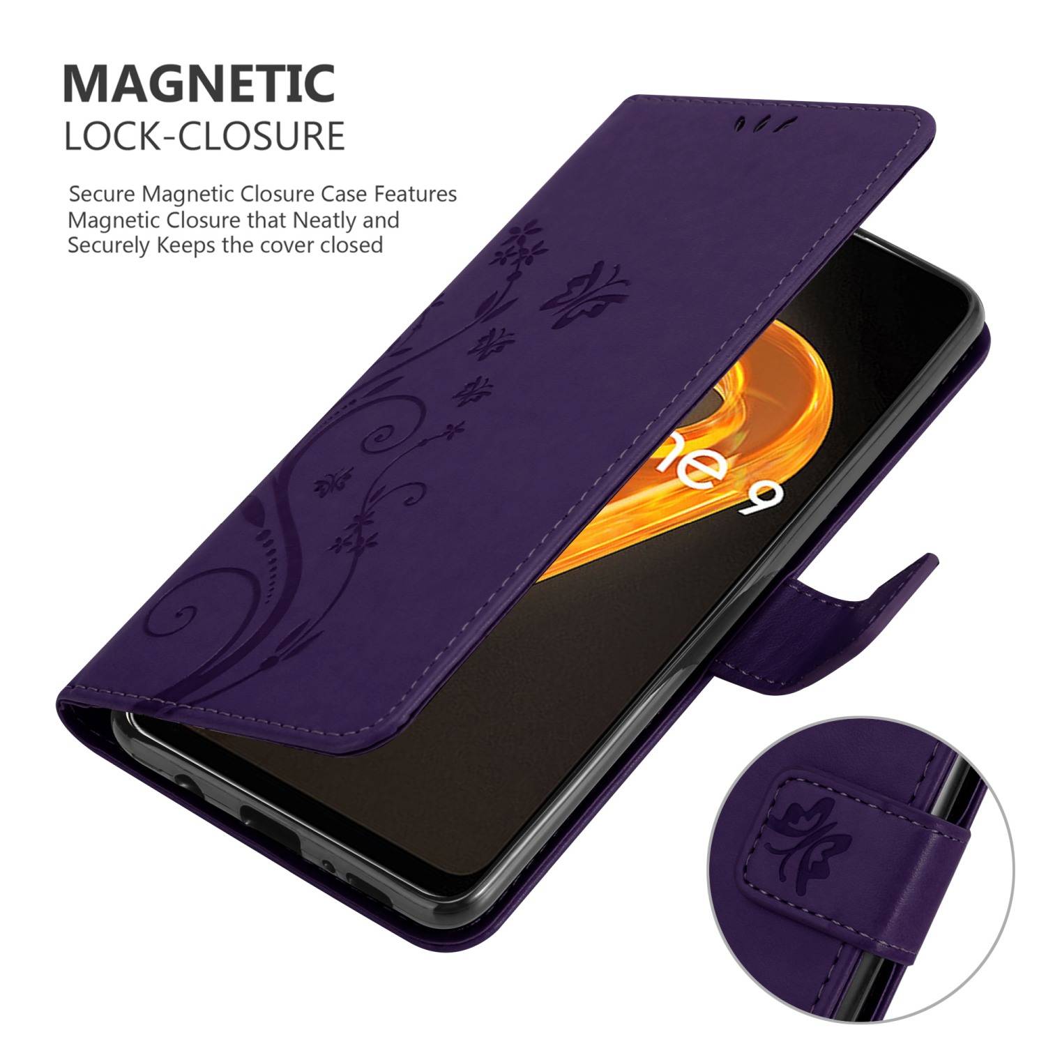 Cadorabo Hülle für Realme 9 4G / 9 PRO+ Schutz Hülle in Lila Schutzhülle Handy Hülle Etui Case Blumen Flower