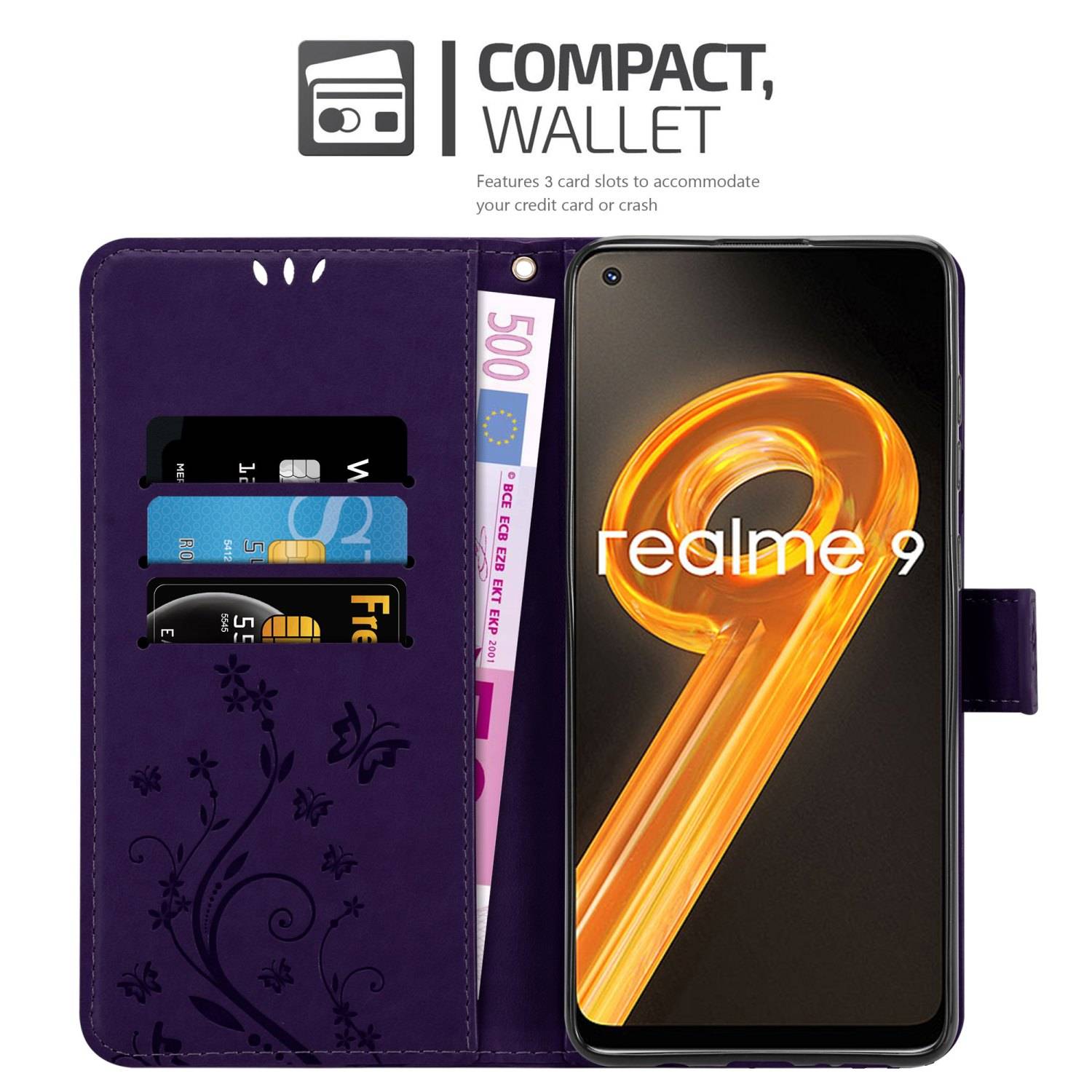 Cadorabo Hülle für Realme 9 4G / 9 PRO+ Schutz Hülle in Lila Schutzhülle Handy Hülle Etui Case Blumen Flower