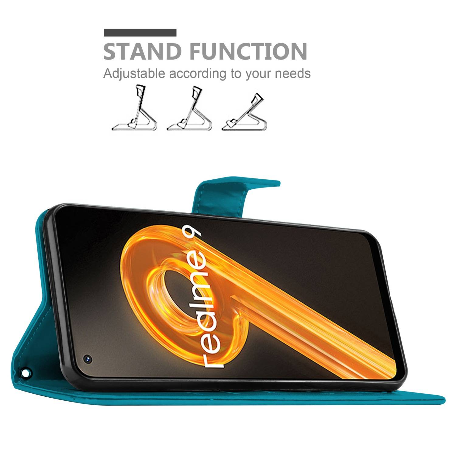 Cadorabo Hülle für Realme 9 4G / 9 PRO+ Schutz Hülle in Blau Schutzhülle Handy Hülle Etui Case Blumen Flower