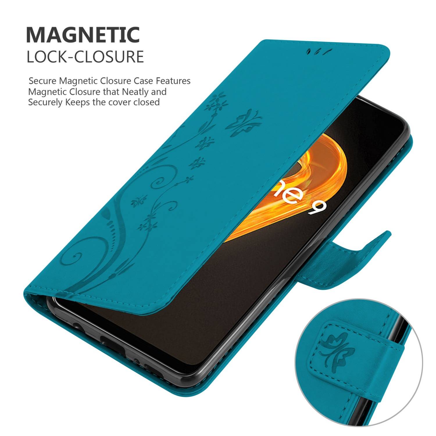 Cadorabo Hülle für Realme 9 4G / 9 PRO+ Schutz Hülle in Blau Schutzhülle Handy Hülle Etui Case Blumen Flower