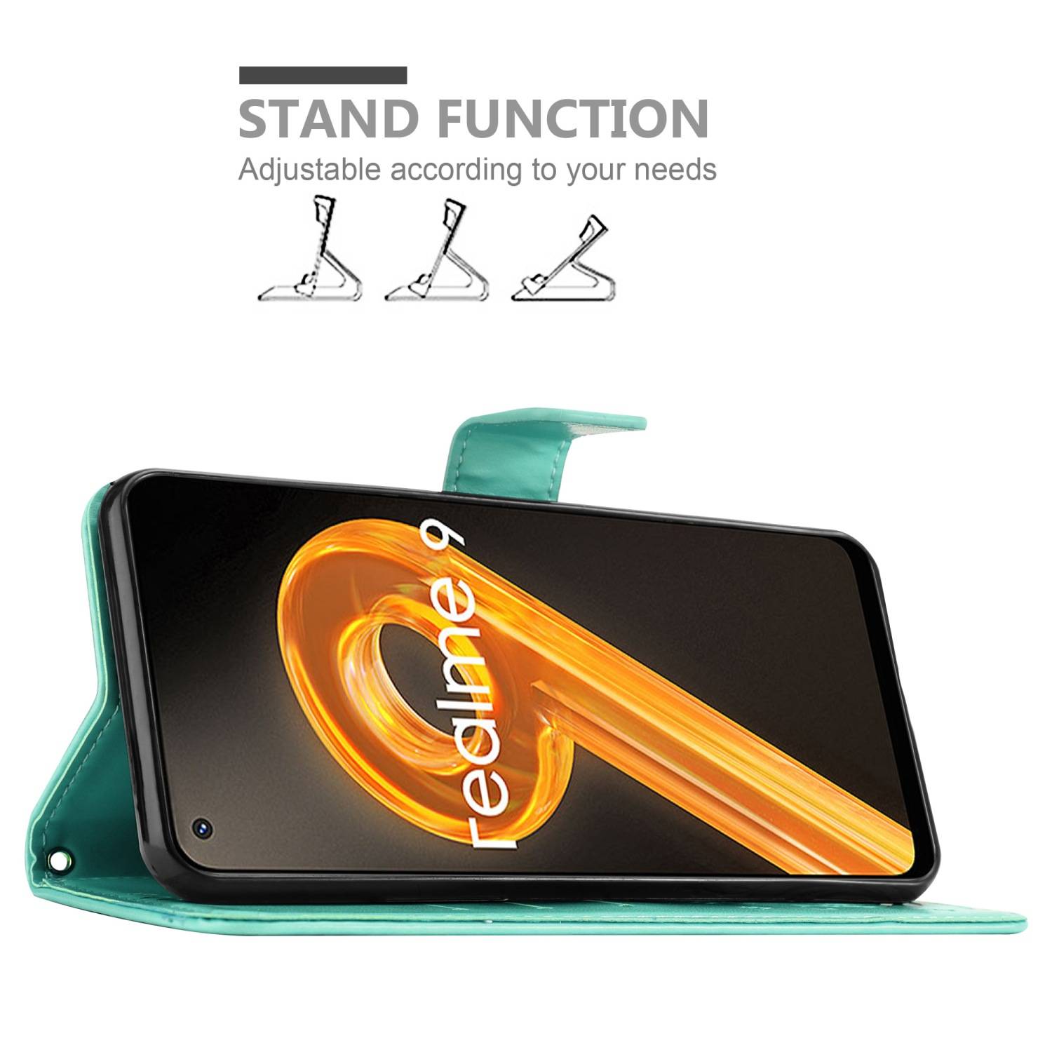 Cadorabo Hülle für Realme 9 4G / 9 PRO+ Schutz Hülle in Türkis Schutzhülle Handy Hülle Etui Case Blumen Flower