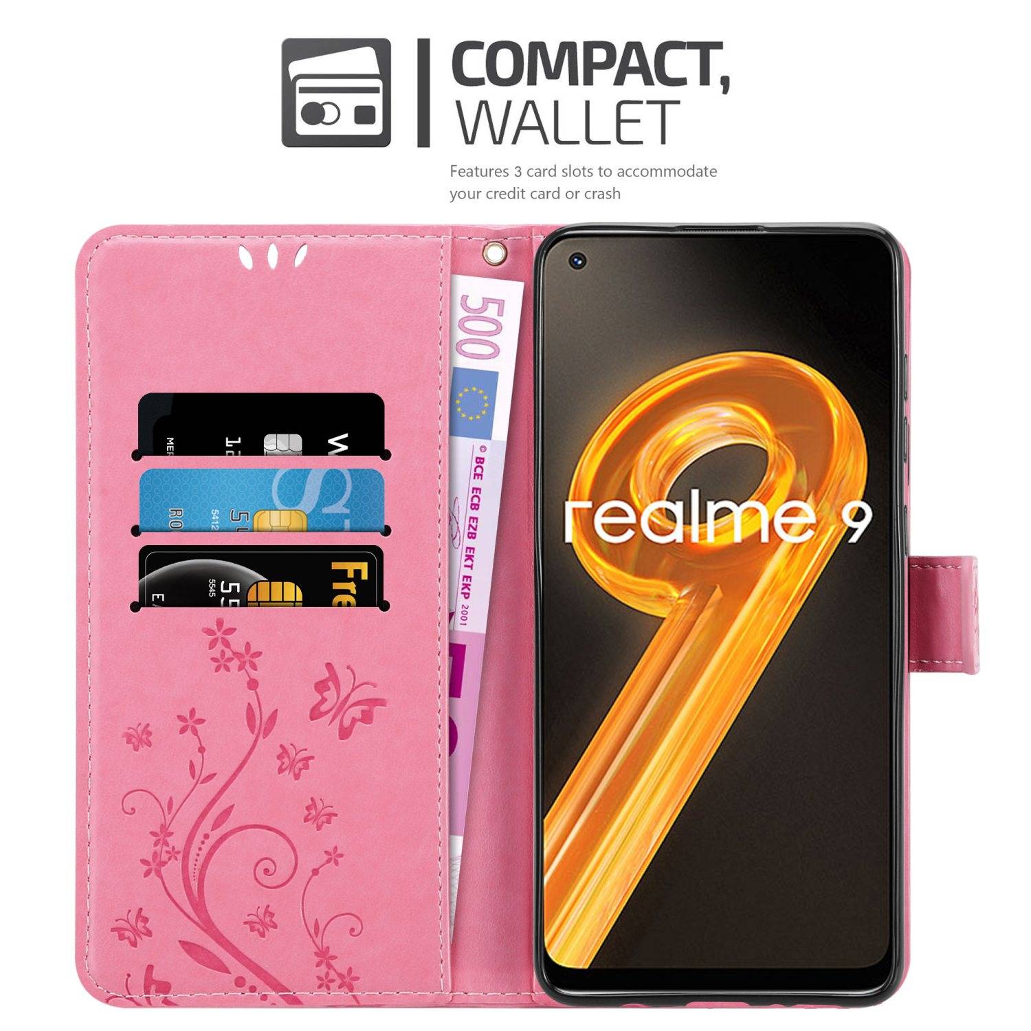 Cadorabo Hülle für Realme 9 4G / 9 PRO+ Schutz Hülle in Rosa Schutzhülle Handy Hülle Etui Case Blumen Flower