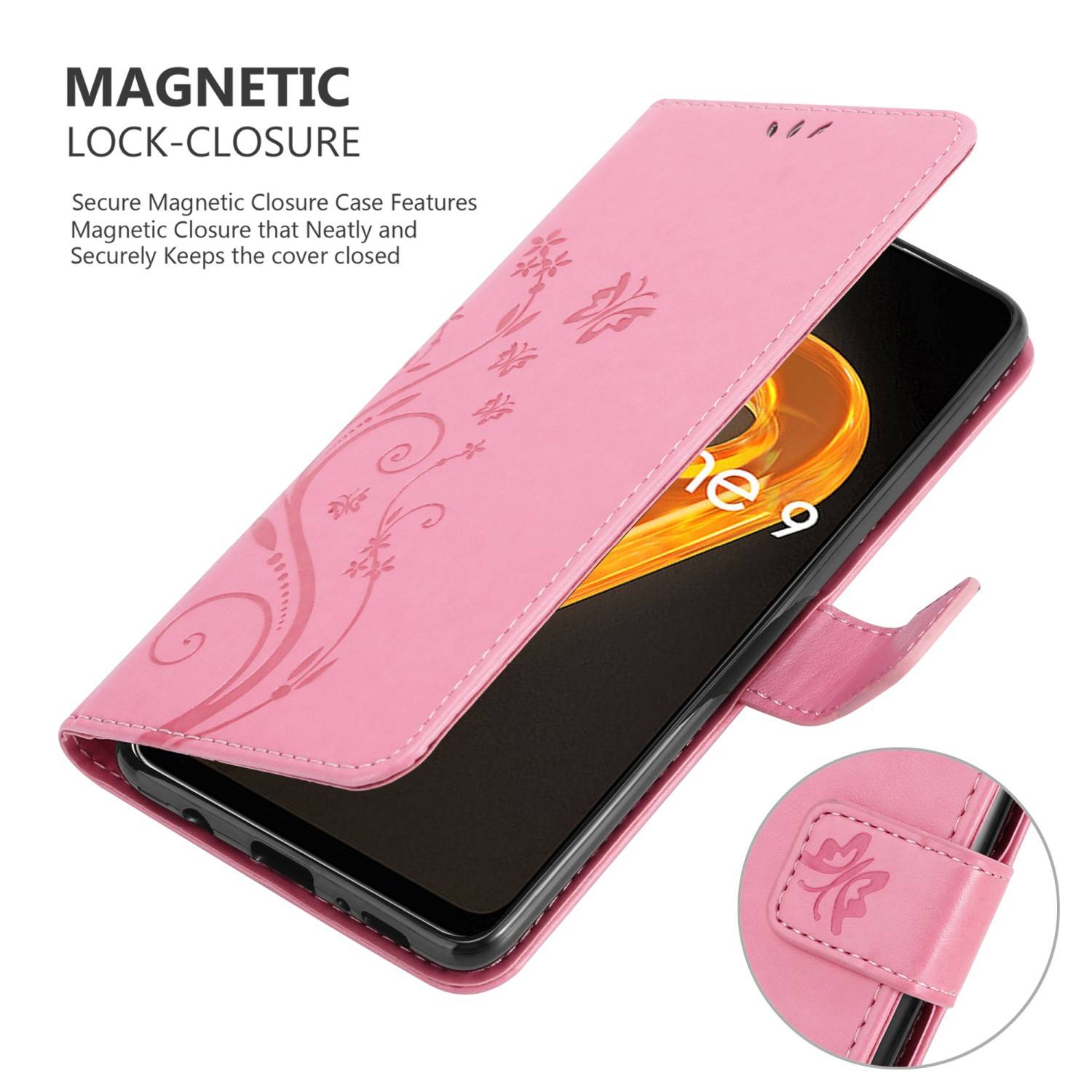 Cadorabo Hülle für Realme 9 4G / 9 PRO+ Schutz Hülle in Rosa Schutzhülle Handy Hülle Etui Case Blumen Flower