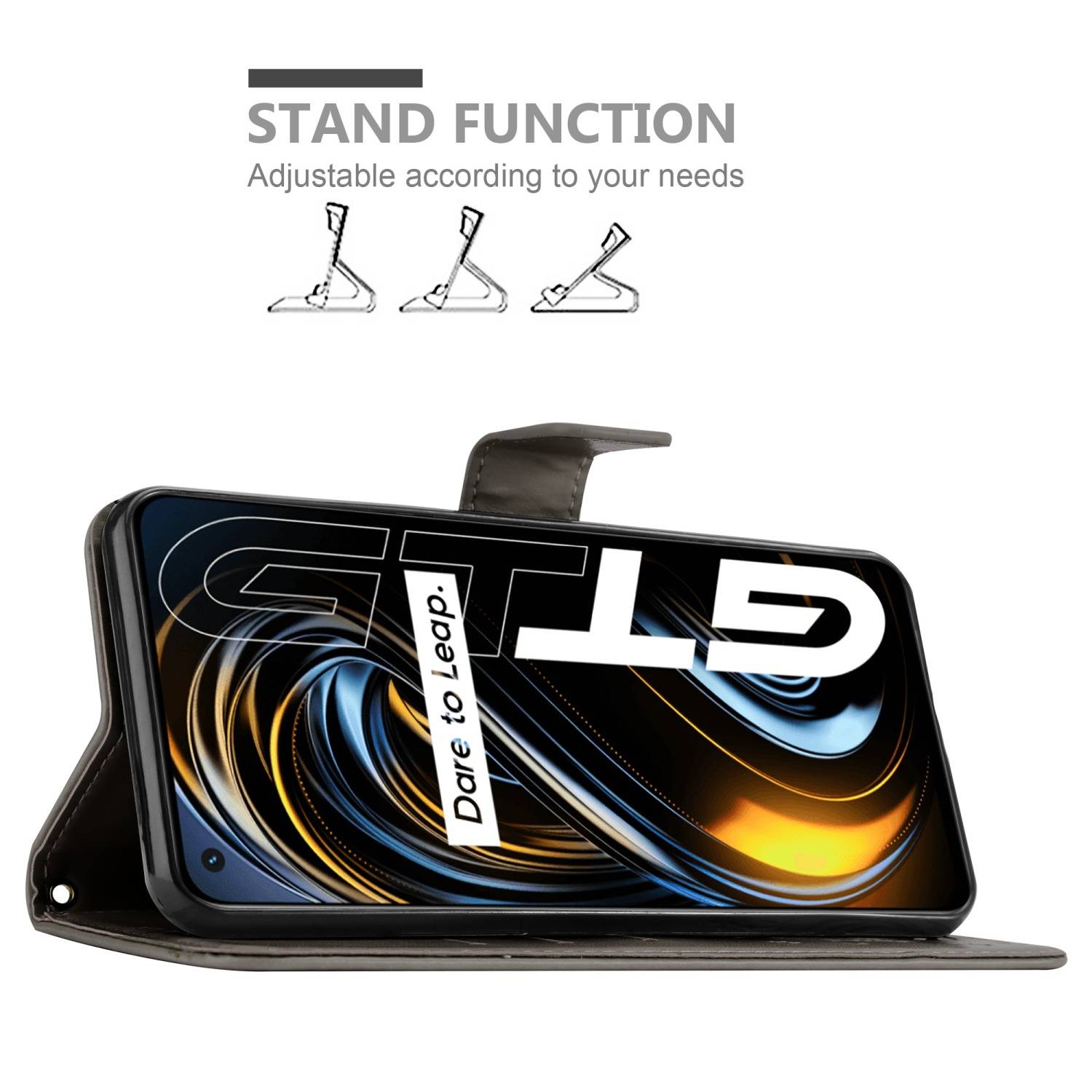 Cadorabo Hülle für Realme GT / GT Neo 2T / Q3 PRO Schutz Hülle in Grau Schutzhülle Handy Hülle Etui Case Blumen Flower