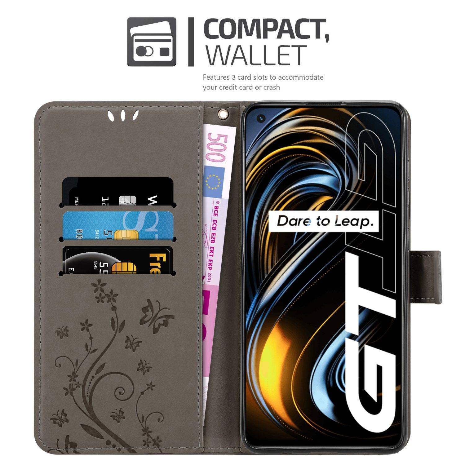 Cadorabo Hülle für Realme GT / GT Neo 2T / Q3 PRO Schutz Hülle in Grau Schutzhülle Handy Hülle Etui Case Blumen Flower