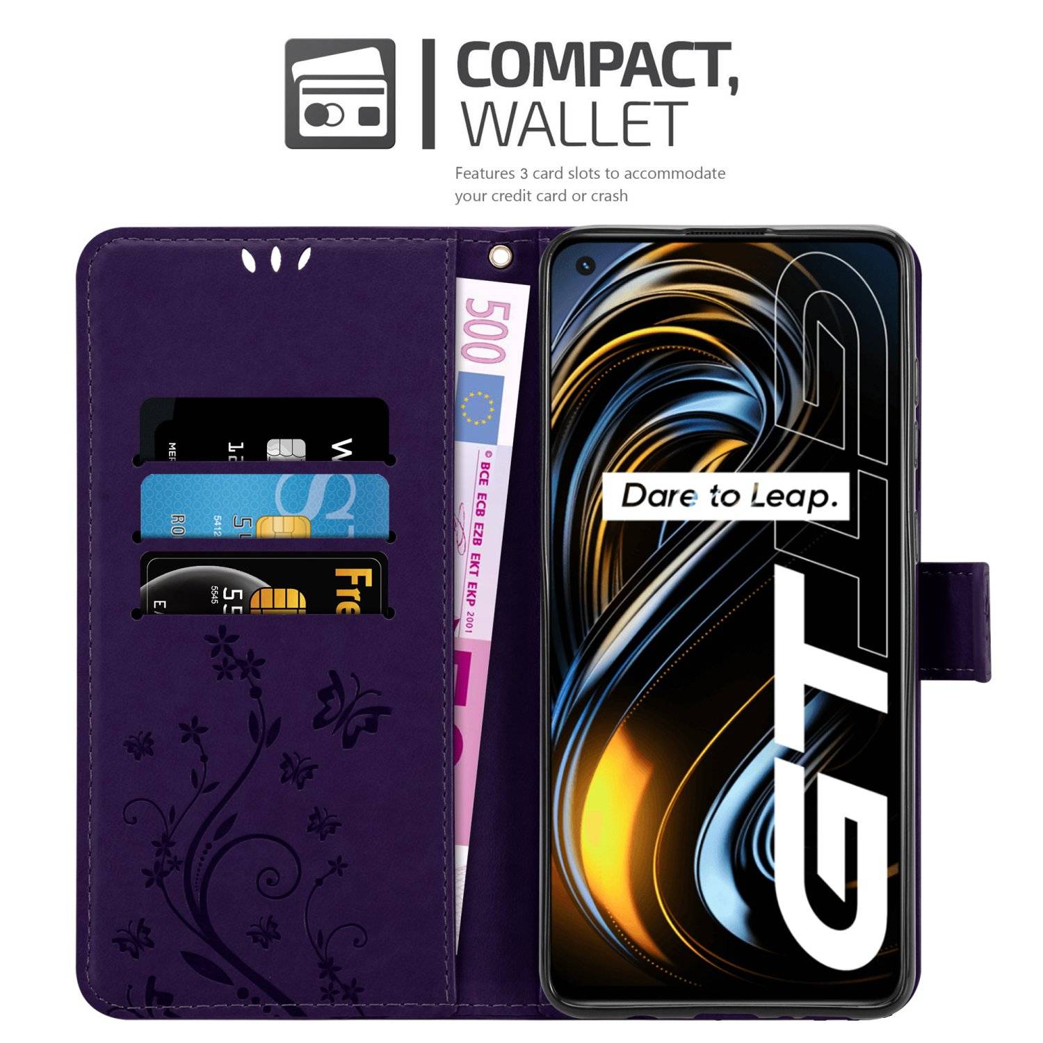 Cadorabo Hülle für Realme GT / GT Neo 2T / Q3 PRO Schutz Hülle in Lila Schutzhülle Handy Hülle Etui Case Blumen Flower