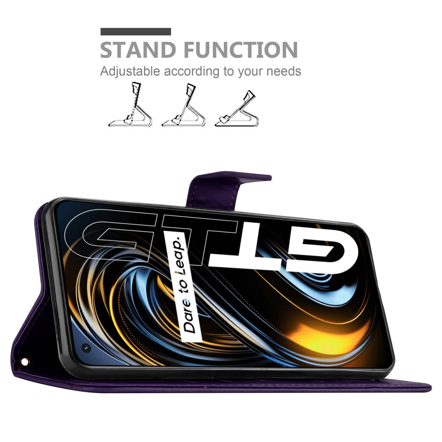 Cadorabo Hülle für Realme GT / GT Neo 2T / Q3 PRO Schutz Hülle in Lila Schutzhülle Handy Hülle Etui Case Blumen Flower