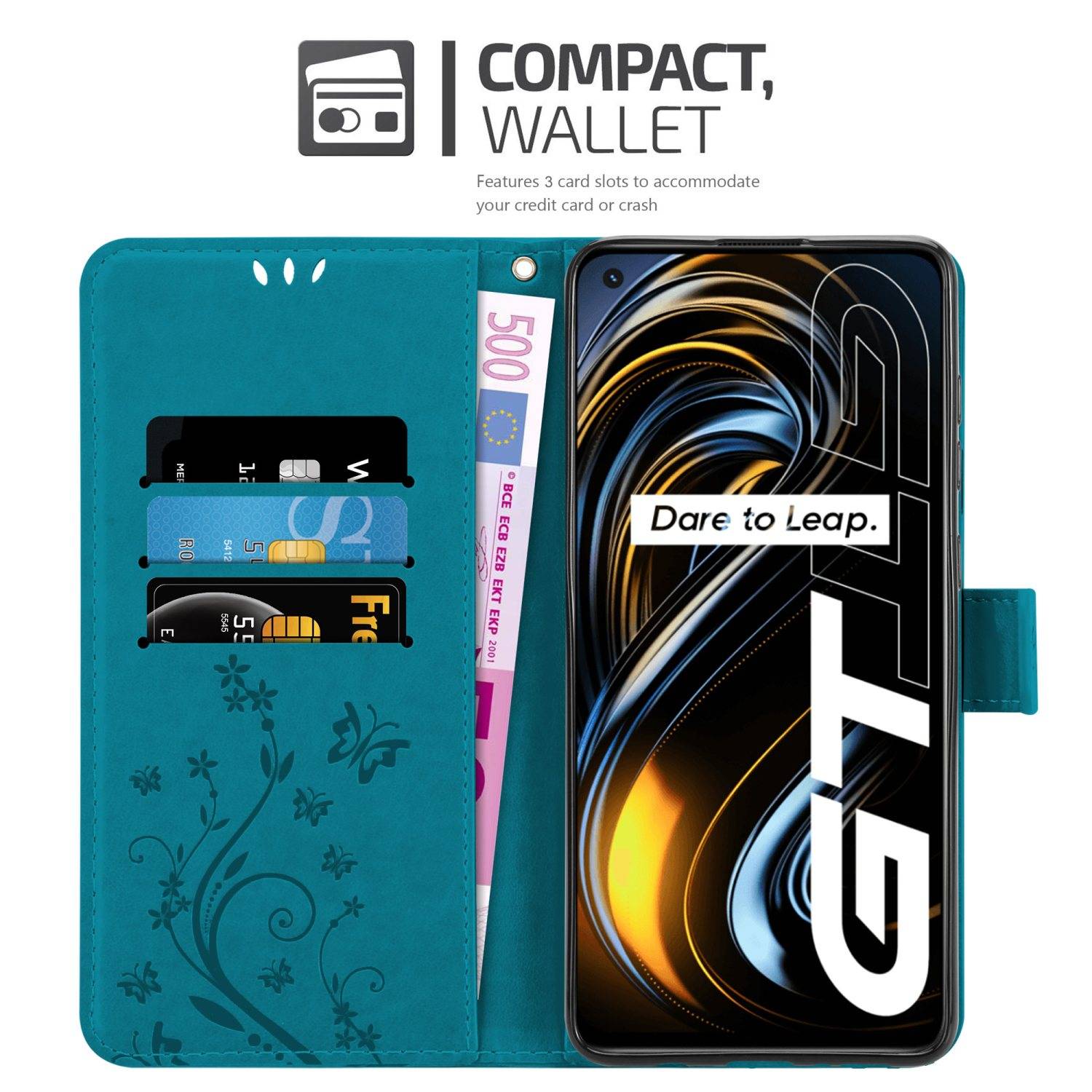 Cadorabo Hülle für Realme GT / GT Neo 2T / Q3 PRO Schutz Hülle in Blau Schutzhülle Handy Hülle Etui Case Blumen Flower