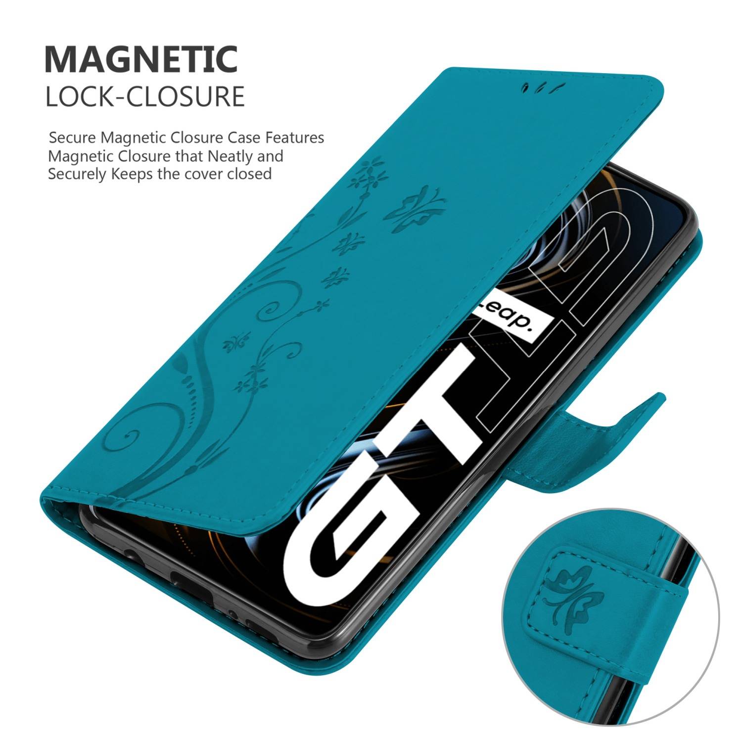 Cadorabo Hülle für Realme GT / GT Neo 2T / Q3 PRO Schutz Hülle in Blau Schutzhülle Handy Hülle Etui Case Blumen Flower