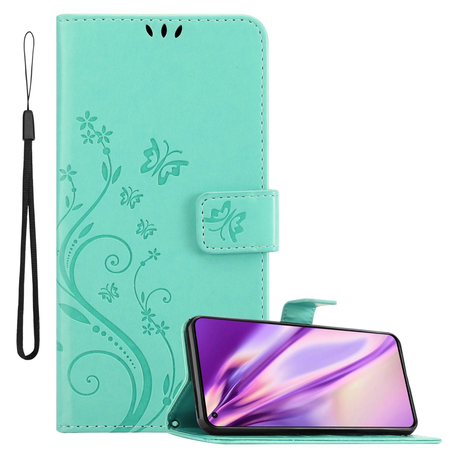 Cadorabo Hülle für Realme GT / GT Neo 2T / Q3 PRO Schutz Hülle in Türkis Schutzhülle Handy Hülle Etui Case Blumen Flower
