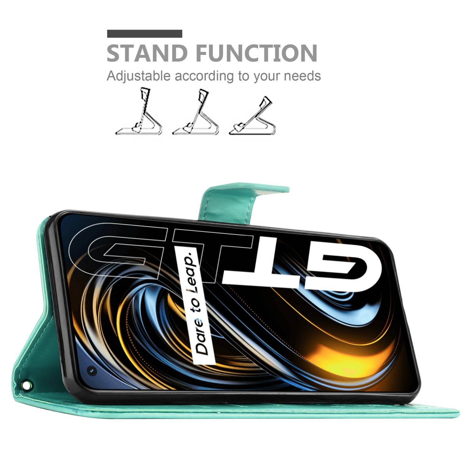 Cadorabo Hülle für Realme GT / GT Neo 2T / Q3 PRO Schutz Hülle in Türkis Schutzhülle Handy Hülle Etui Case Blumen Flower