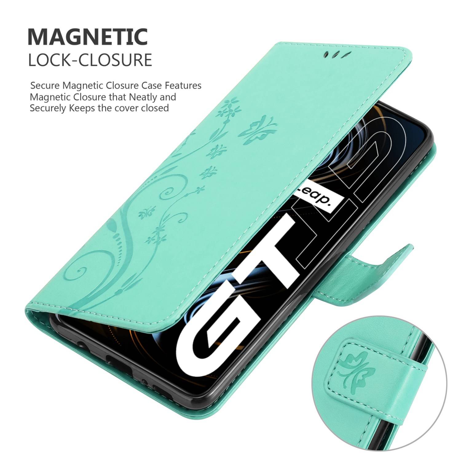 Cadorabo Hülle für Realme GT / GT Neo 2T / Q3 PRO Schutz Hülle in Türkis Schutzhülle Handy Hülle Etui Case Blumen Flower