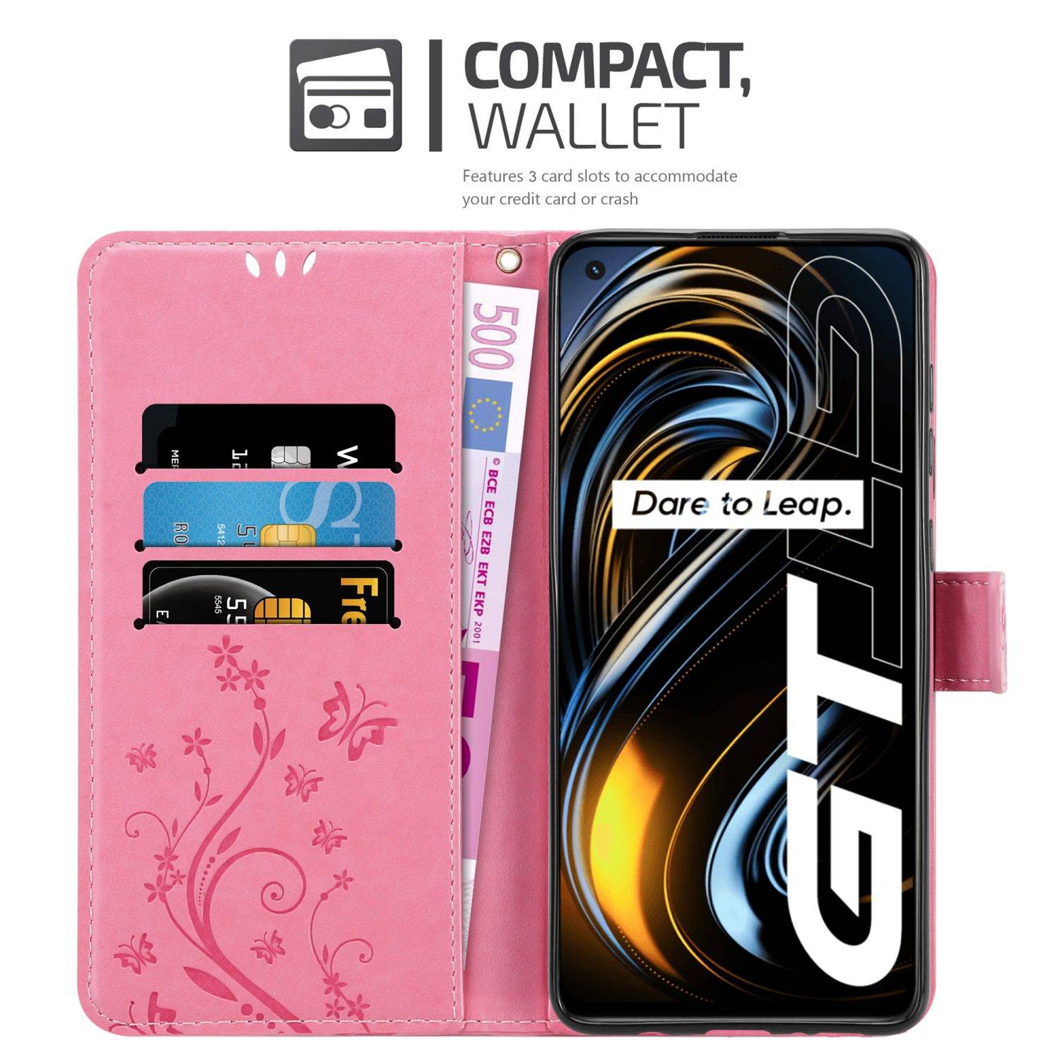 Cadorabo Hülle für Realme GT / GT Neo 2T / Q3 PRO Schutz Hülle in Rosa Schutzhülle Handy Hülle Etui Case Blumen Flower