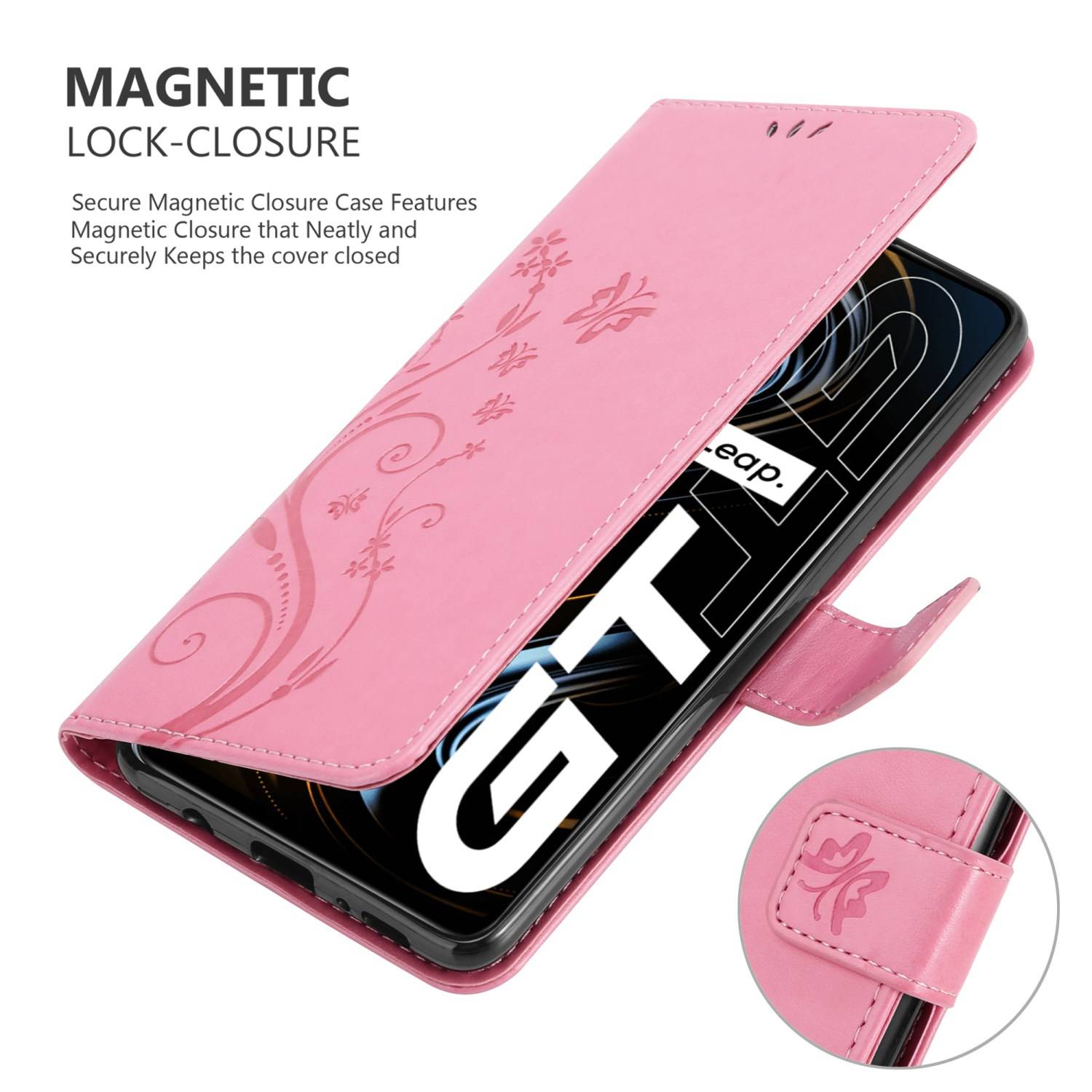 Cadorabo Hülle für Realme GT / GT Neo 2T / Q3 PRO Schutz Hülle in Rosa Schutzhülle Handy Hülle Etui Case Blumen Flower