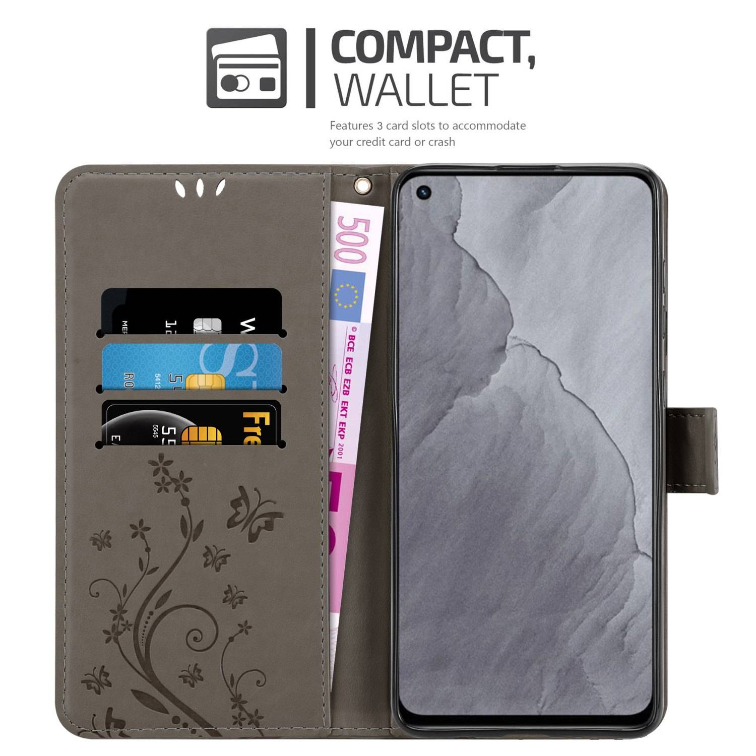 Cadorabo Hülle für Realme GT Master Schutz Hülle in Grau Schutzhülle Handy Hülle Etui Case Blumen Flower