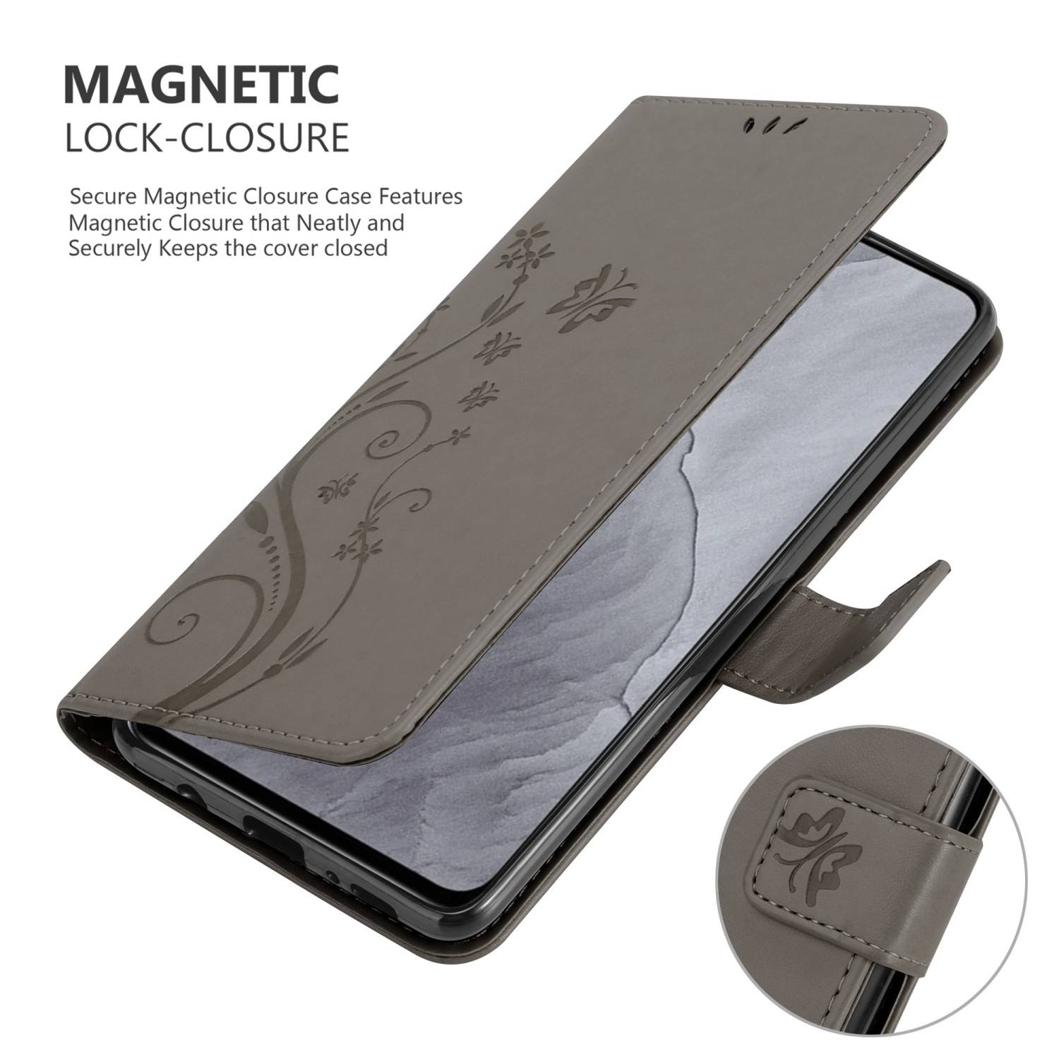 Cadorabo Hülle für Realme GT Master Schutz Hülle in Grau Schutzhülle Handy Hülle Etui Case Blumen Flower