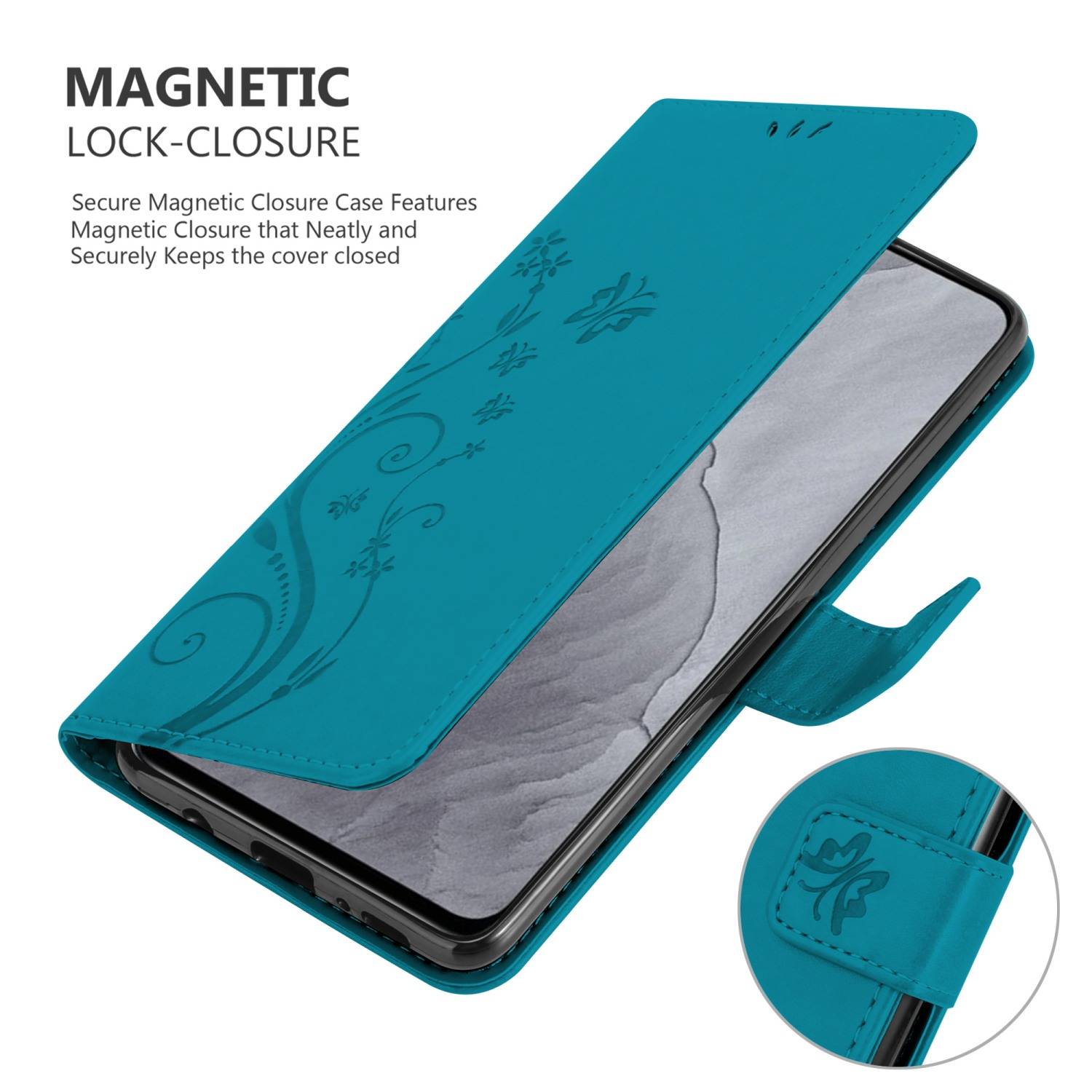 Cadorabo Hülle für Realme GT Master Schutz Hülle in Blau Schutzhülle Handy Hülle Etui Case Blumen Flower