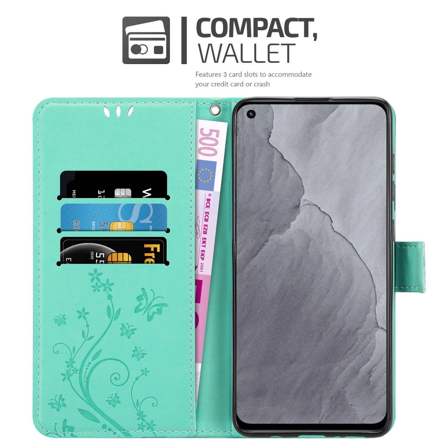 Cadorabo Hülle für Realme GT Master Schutz Hülle in Türkis Schutzhülle Handy Hülle Etui Case Blumen Flower