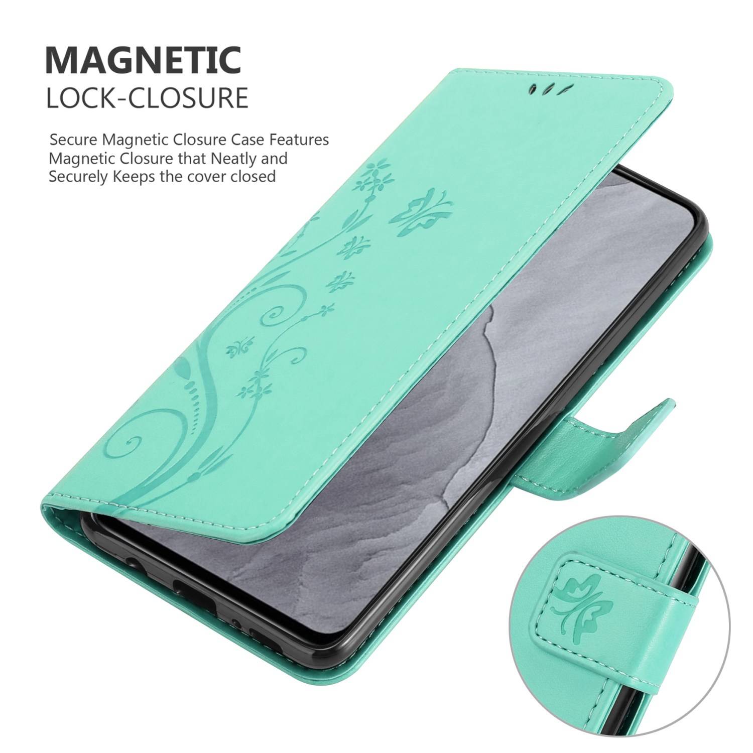 Cadorabo Hülle für Realme GT Master Schutz Hülle in Türkis Schutzhülle Handy Hülle Etui Case Blumen Flower