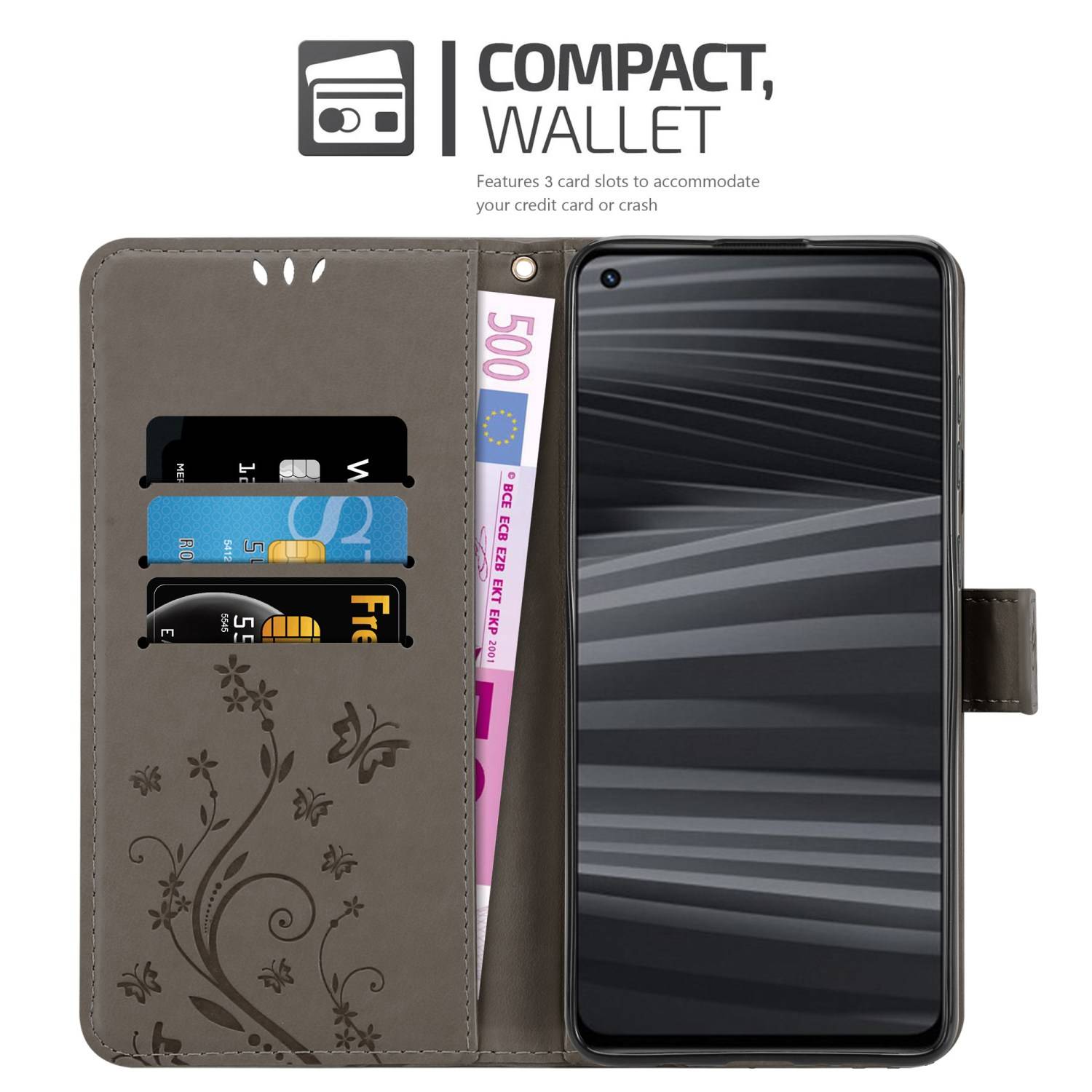 Cadorabo Hülle für Realme GT 2 / GT Neo 2 Schutz Hülle in Grau Schutzhülle Handy Hülle Etui Case Blumen Flower