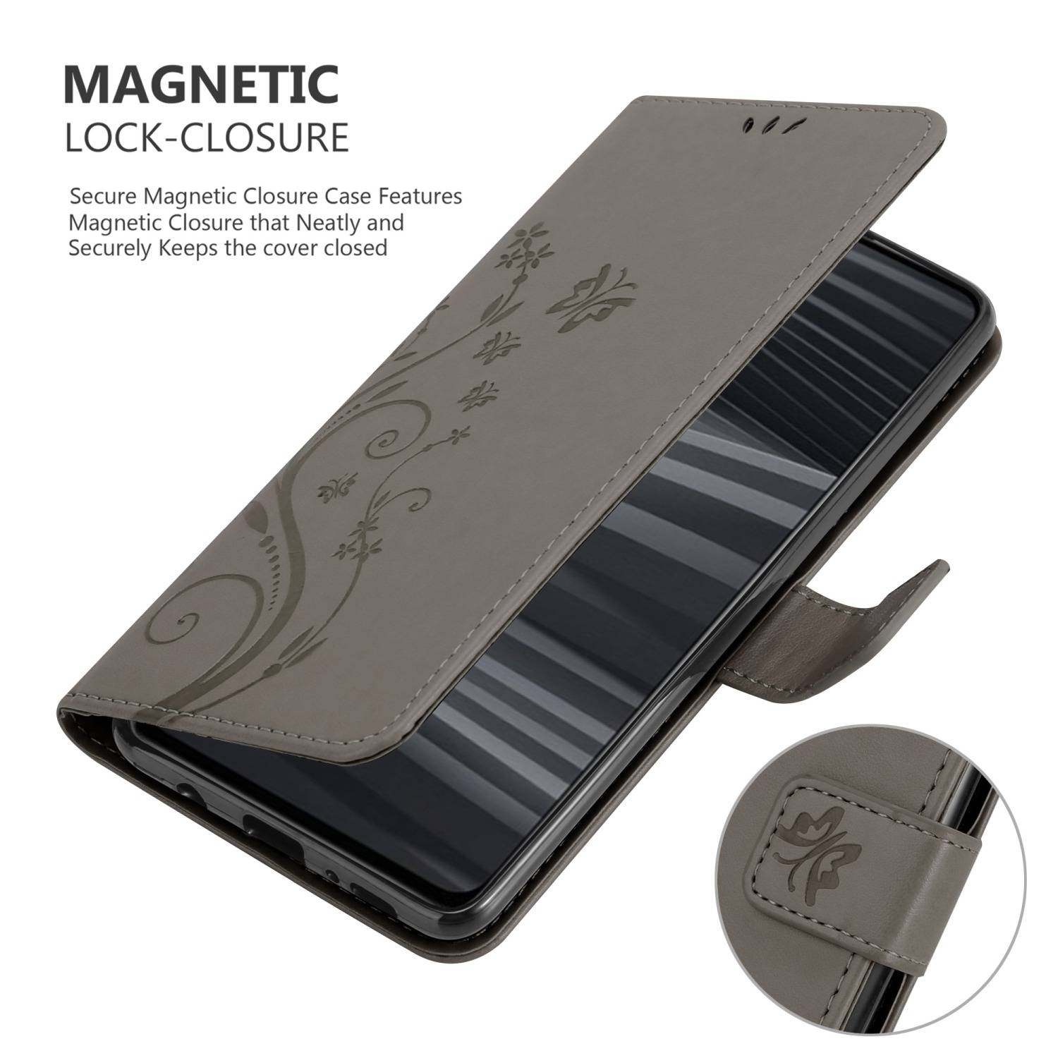 Cadorabo Hülle für Realme GT 2 / GT Neo 2 Schutz Hülle in Grau Schutzhülle Handy Hülle Etui Case Blumen Flower