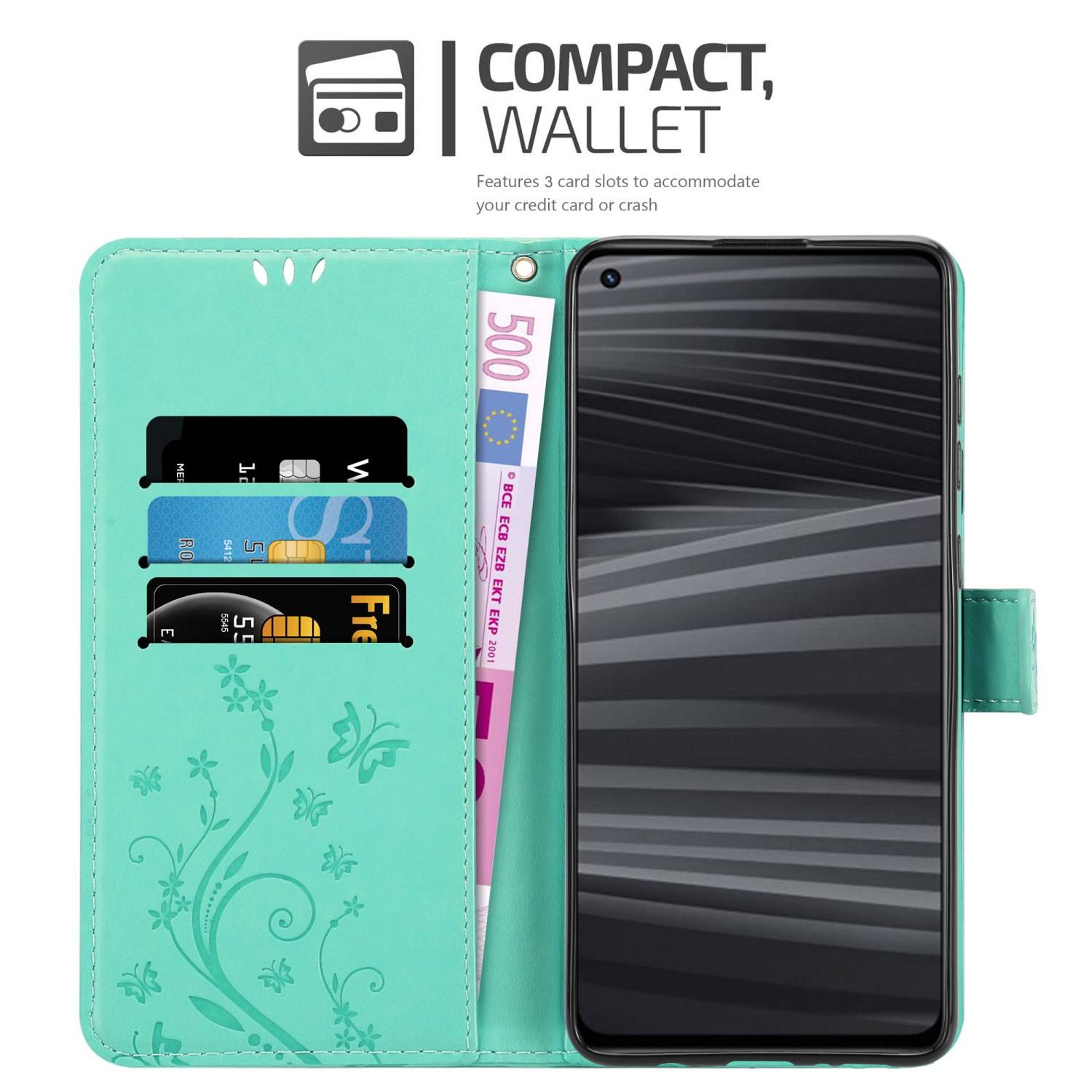 Cadorabo Hülle für Realme GT 2 / GT Neo 2 Schutz Hülle in Türkis Schutzhülle Handy Hülle Etui Case Blumen Flower