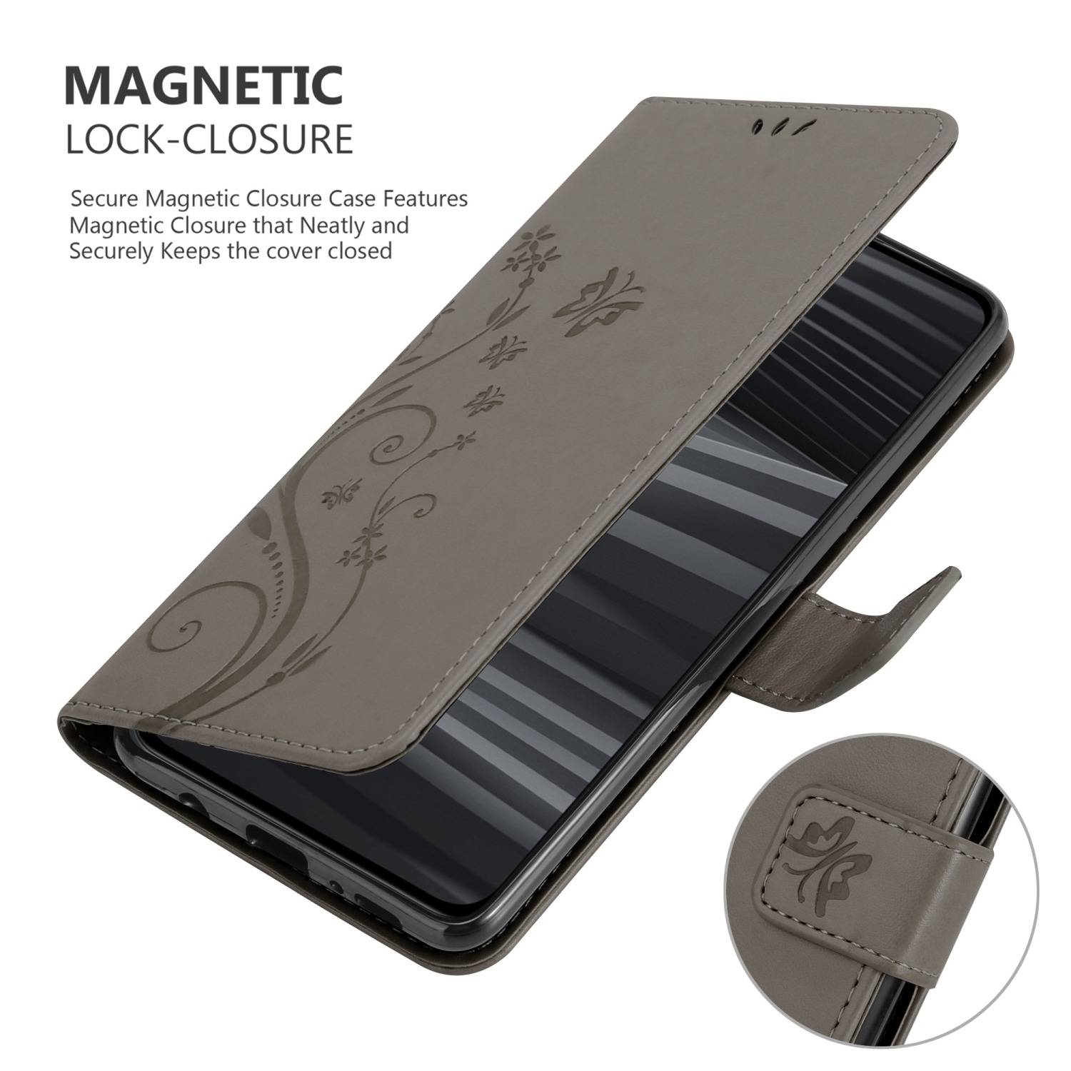 Cadorabo Hülle für Realme GT 2 PRO Schutz Hülle in Grau Schutzhülle Handy Hülle Etui Case Blumen Flower