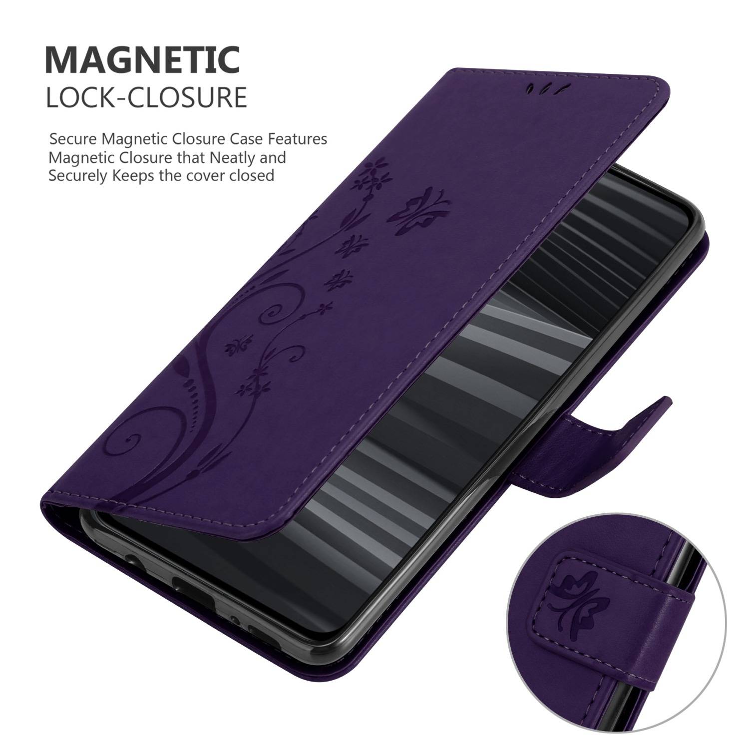 Cadorabo Hülle für Realme GT 2 PRO Schutz Hülle in Lila Schutzhülle Handy Hülle Etui Case Blumen Flower