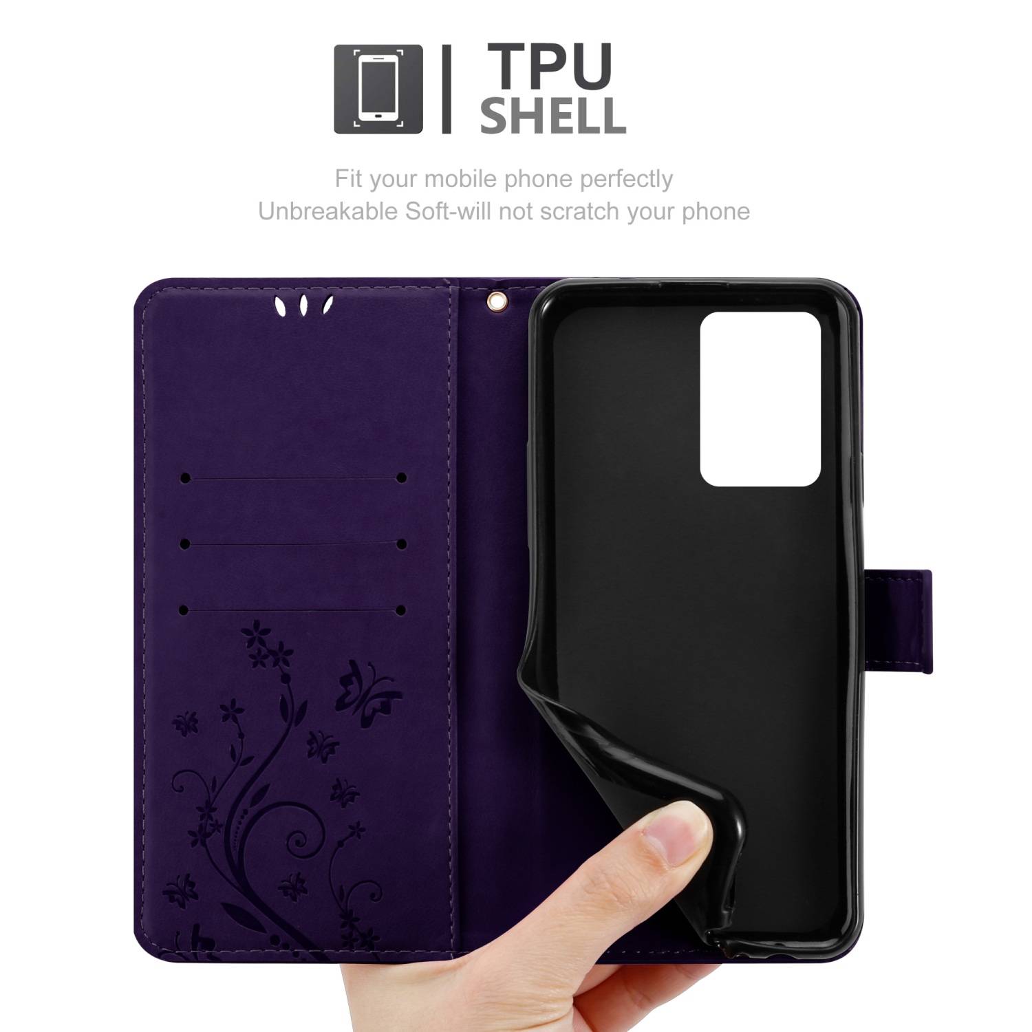 Cadorabo Hülle für Realme GT 2 PRO Schutz Hülle in Lila Schutzhülle Handy Hülle Etui Case Blumen Flower