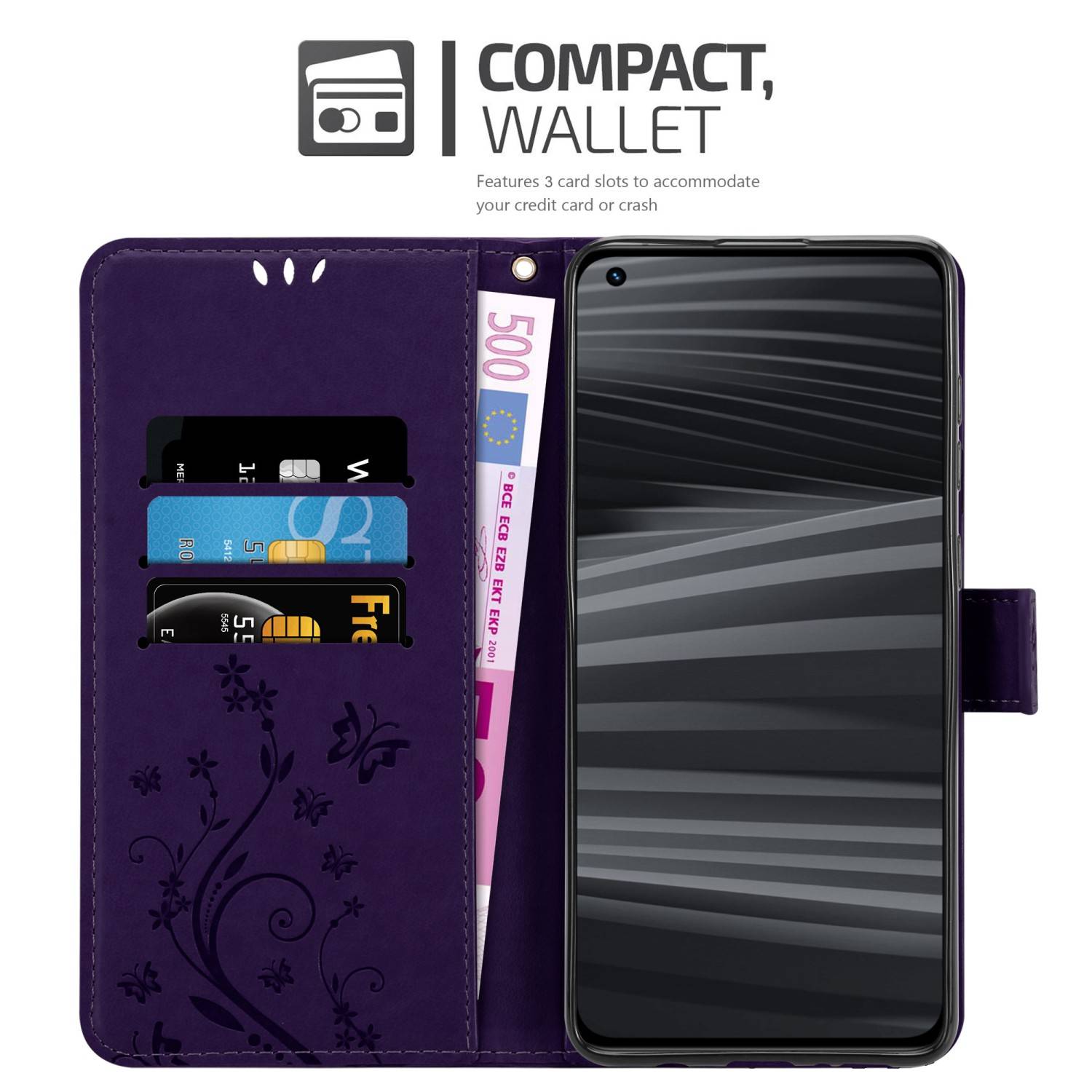 Cadorabo Hülle für Realme GT 2 PRO Schutz Hülle in Lila Schutzhülle Handy Hülle Etui Case Blumen Flower