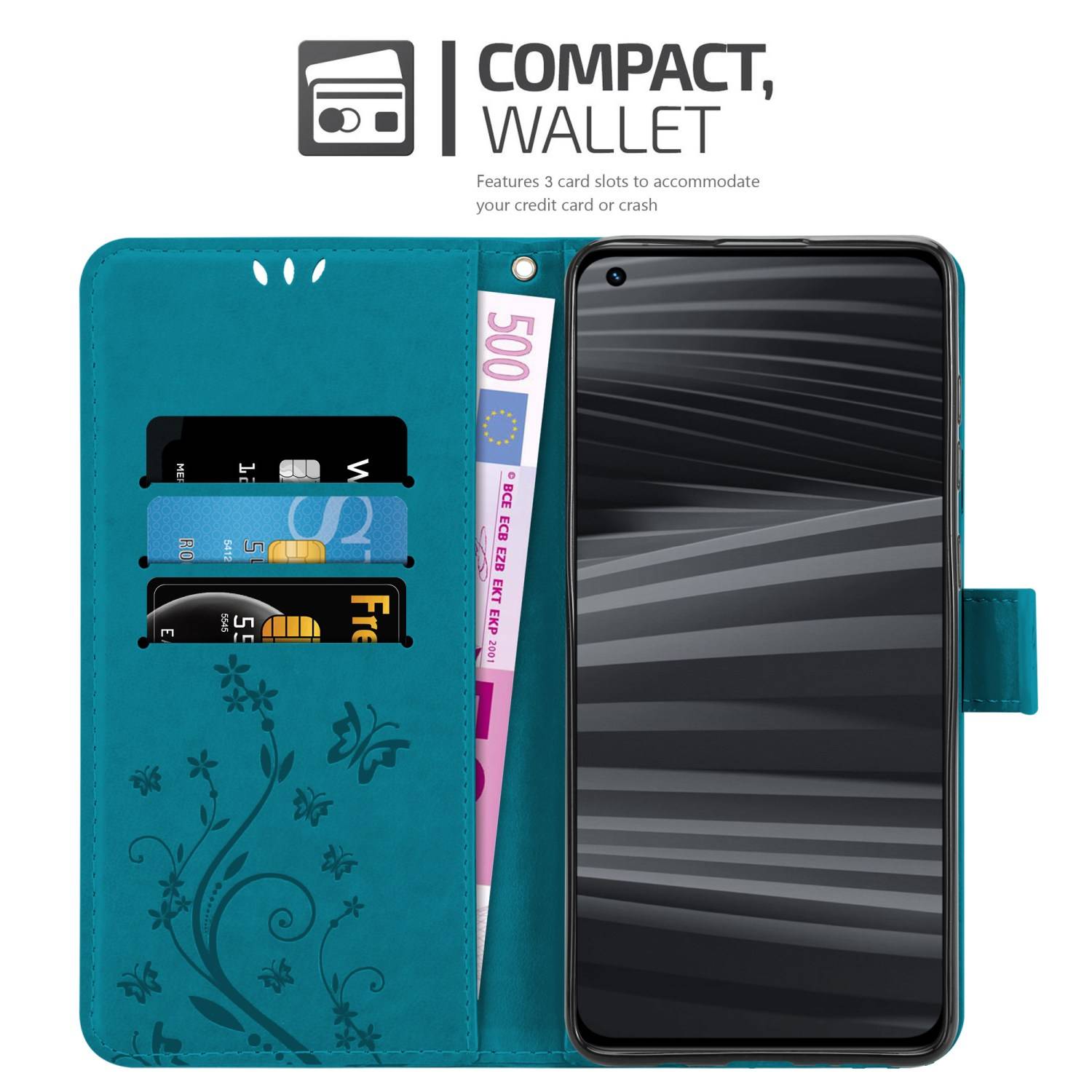 Cadorabo Hülle für Realme GT 2 PRO Schutz Hülle in Blau Schutzhülle Handy Hülle Etui Case Blumen Flower