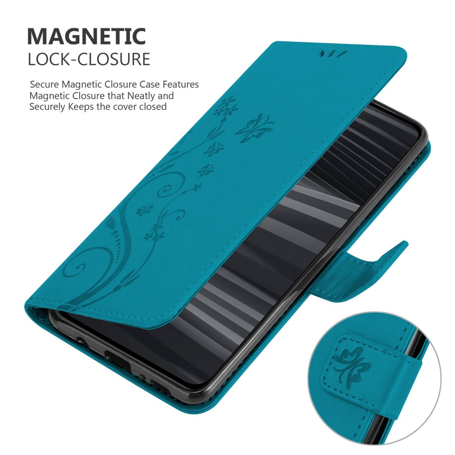 Cadorabo Hülle für Realme GT 2 PRO Schutz Hülle in Blau Schutzhülle Handy Hülle Etui Case Blumen Flower