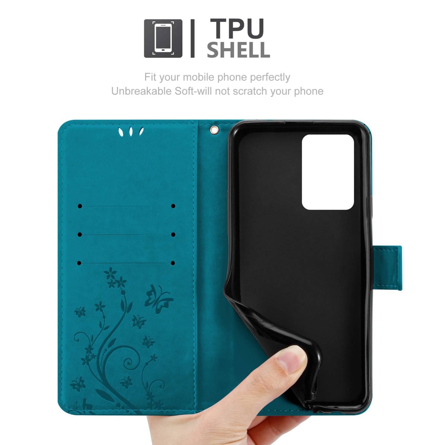 Cadorabo Hülle für Realme GT 2 PRO Schutz Hülle in Blau Schutzhülle Handy Hülle Etui Case Blumen Flower