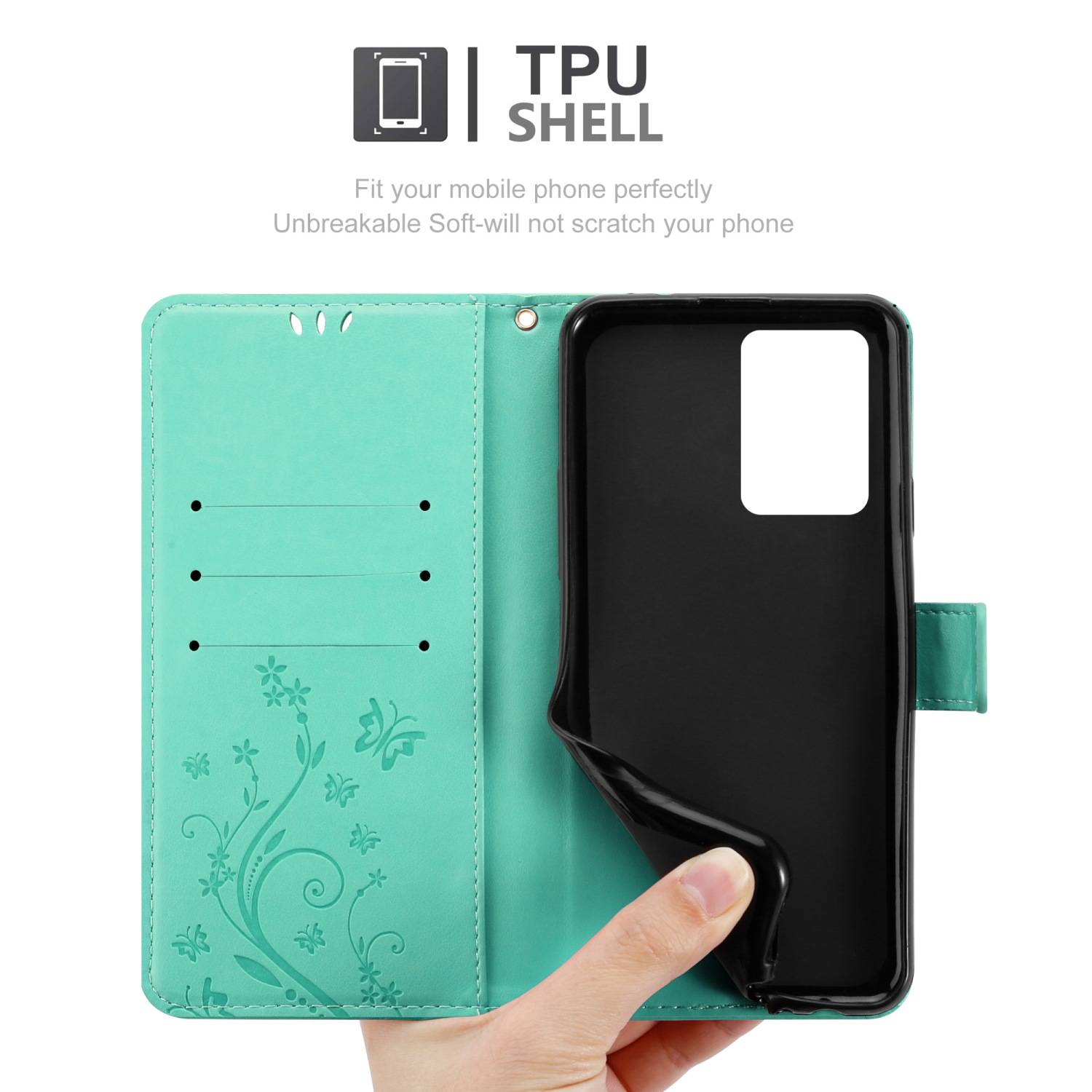 Cadorabo Hülle für Realme GT 2 PRO Schutz Hülle in Türkis Schutzhülle Handy Hülle Etui Case Blumen Flower