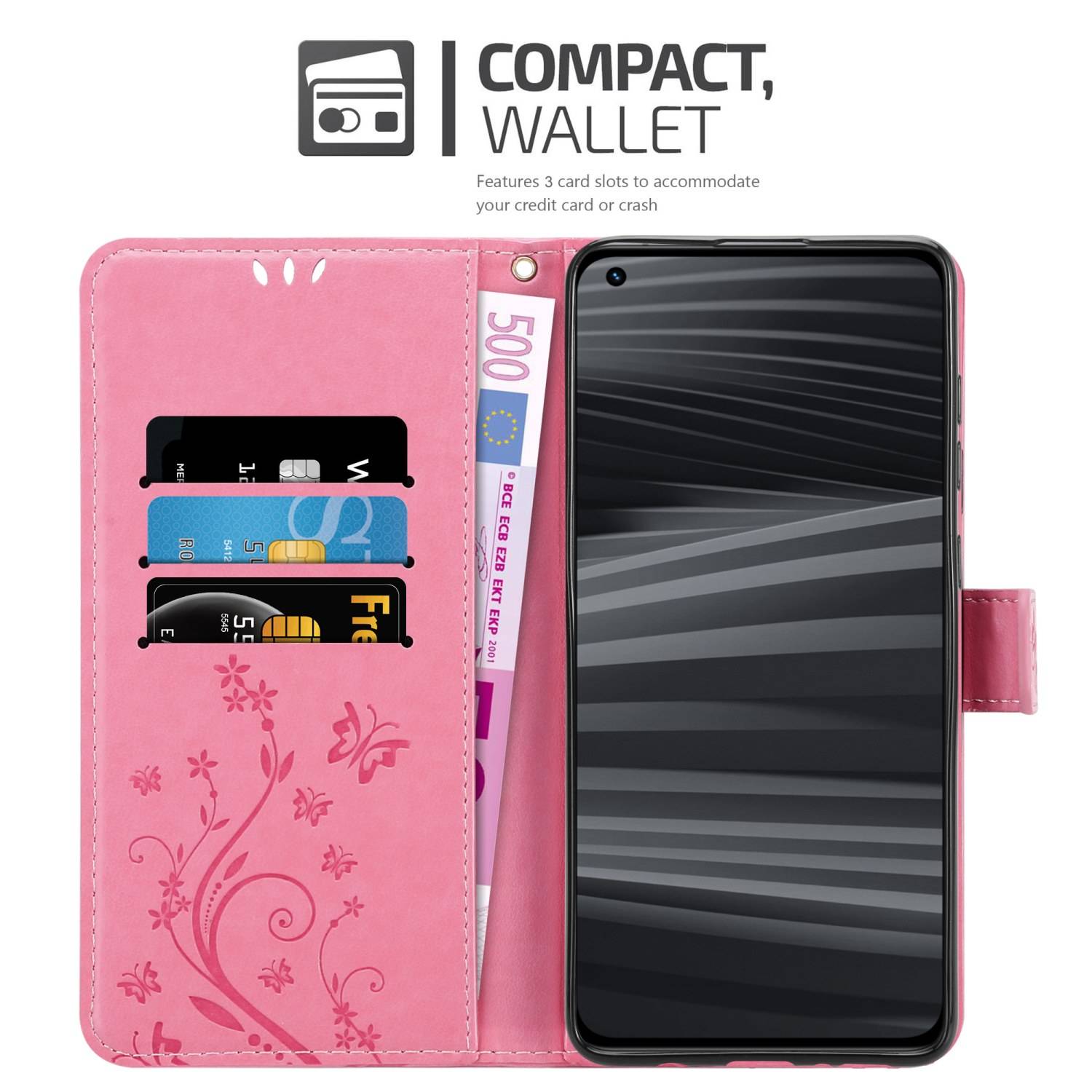 Cadorabo Hülle für Realme GT 2 PRO Schutz Hülle in Rosa Schutzhülle Handy Hülle Etui Case Blumen Flower