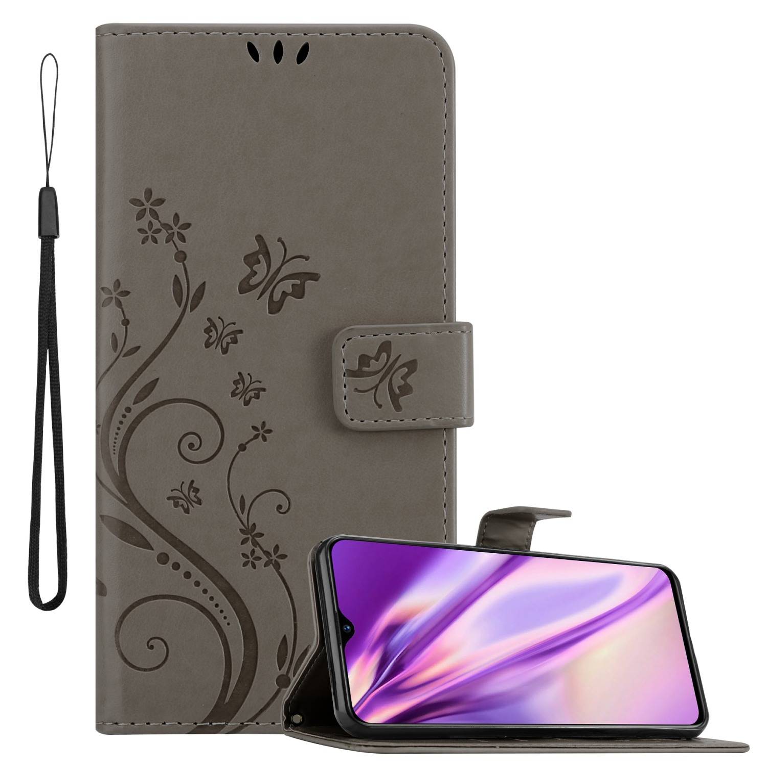 Cadorabo Hülle für Realme X2 / XT / Oppo K5 Schutz Hülle in Grau Schutzhülle Handy Hülle Etui Case Blumen Flower